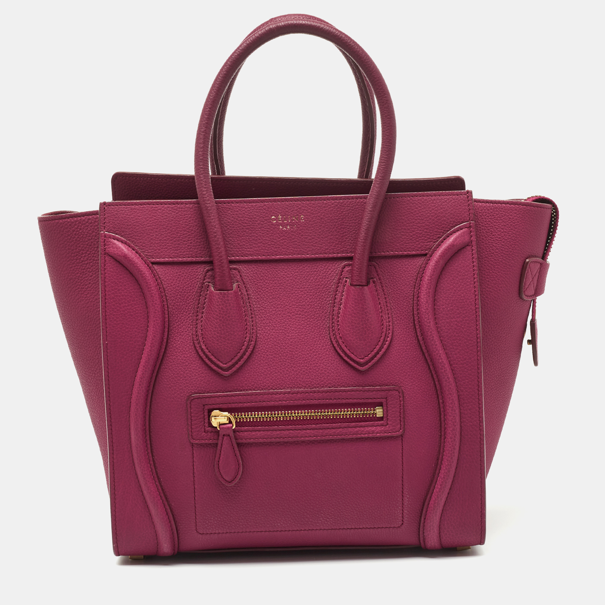 Pre Owned Celine Magenta Leather Micro Luggage Tote