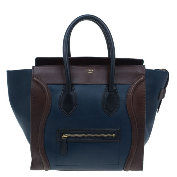 Pre Owned Celine Bi-Color Calfskin Leather Mini Luggage Tote Bag