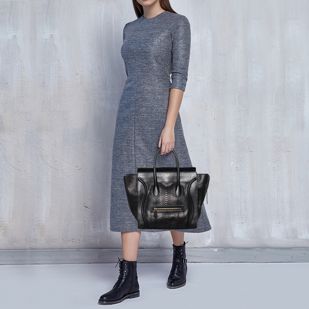 

Celine Black Python Leather Mini Luggage Tote