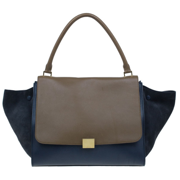 Pre Owned Celine Blue Calfskin Large Trapeze Bag