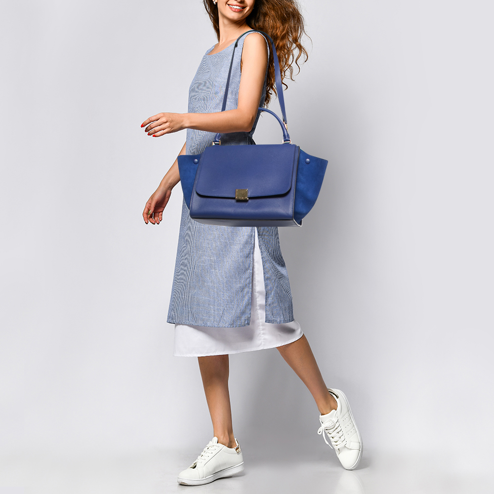 

Celine Blue Leather and Suede Medium Trapeze Top Handle Bag