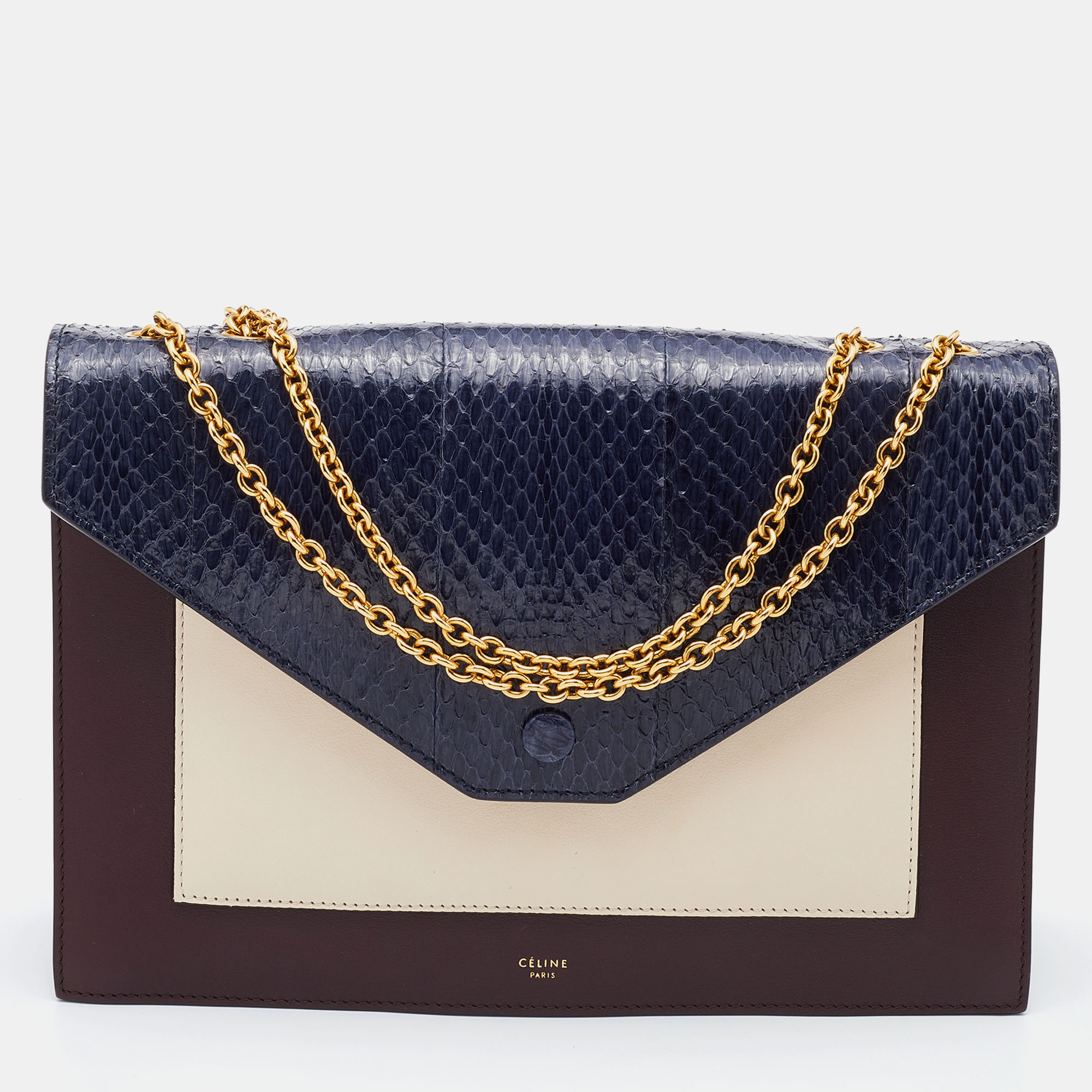 Pre-owned Celine Multicolor Leather And Watersnake Leather Pocket Envelope Shoulder Bag
