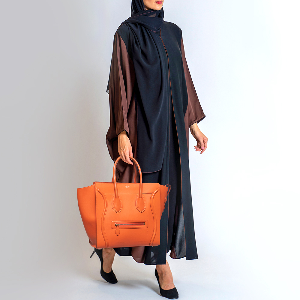 

Celine Orange Leather Mini Luggage Tote