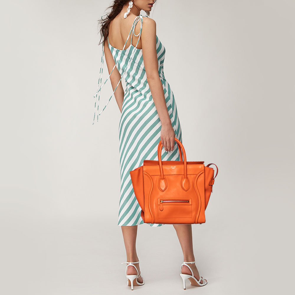 

Celine Orange Leather Mini Luggage Tote