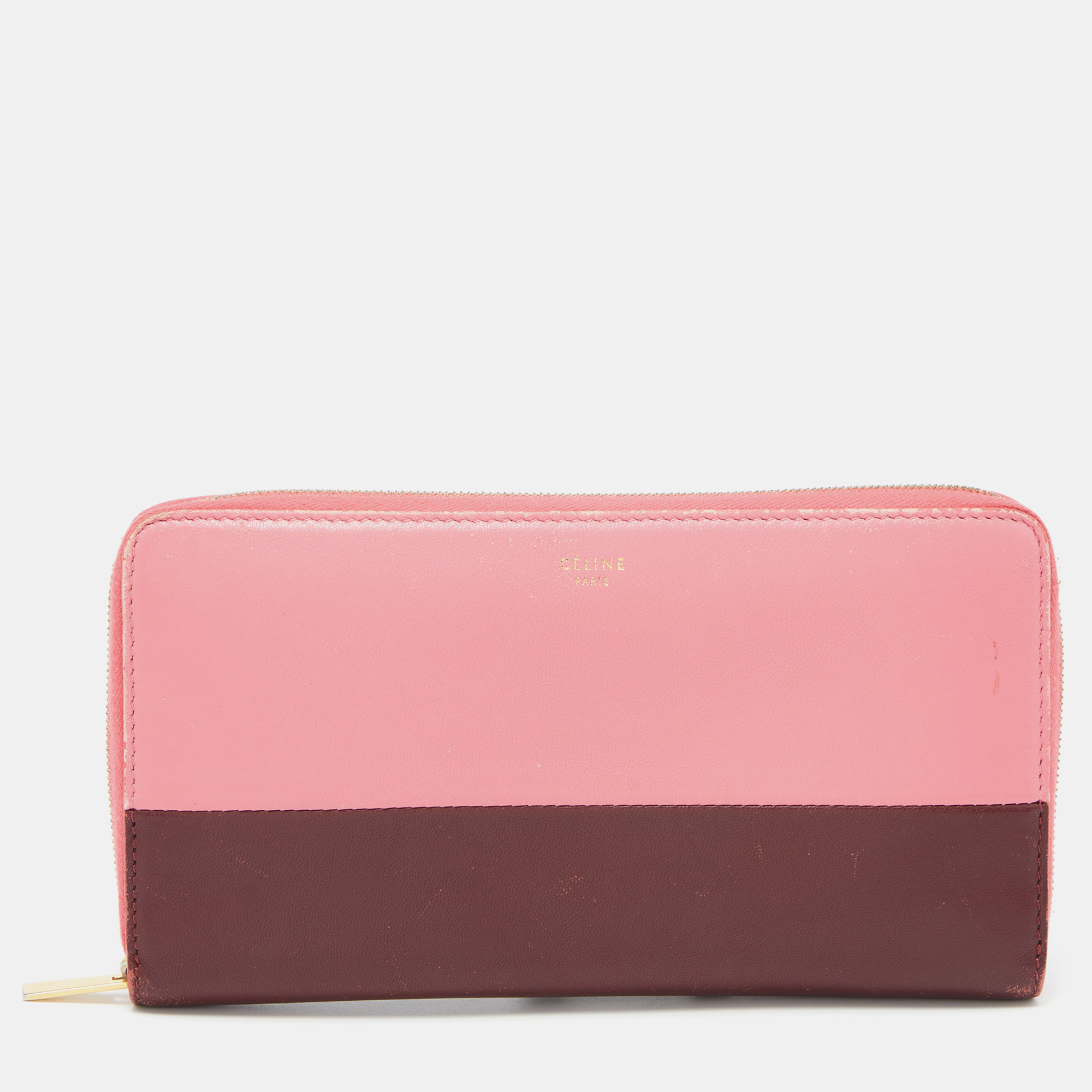 Pre-owned Celine Pink/red Leather Zip Around Wallet