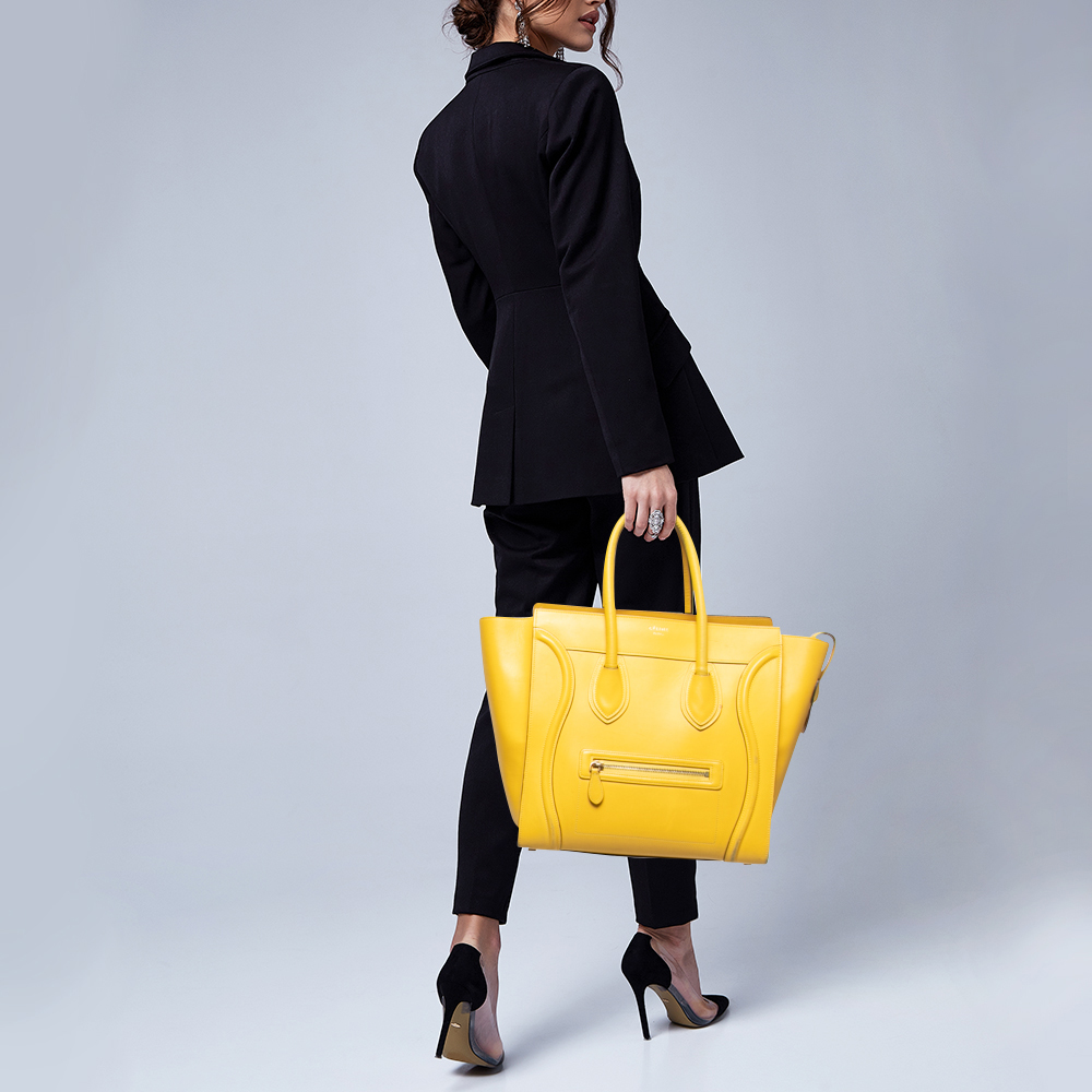 

Celine Yellow Leather Mini Luggage Tote