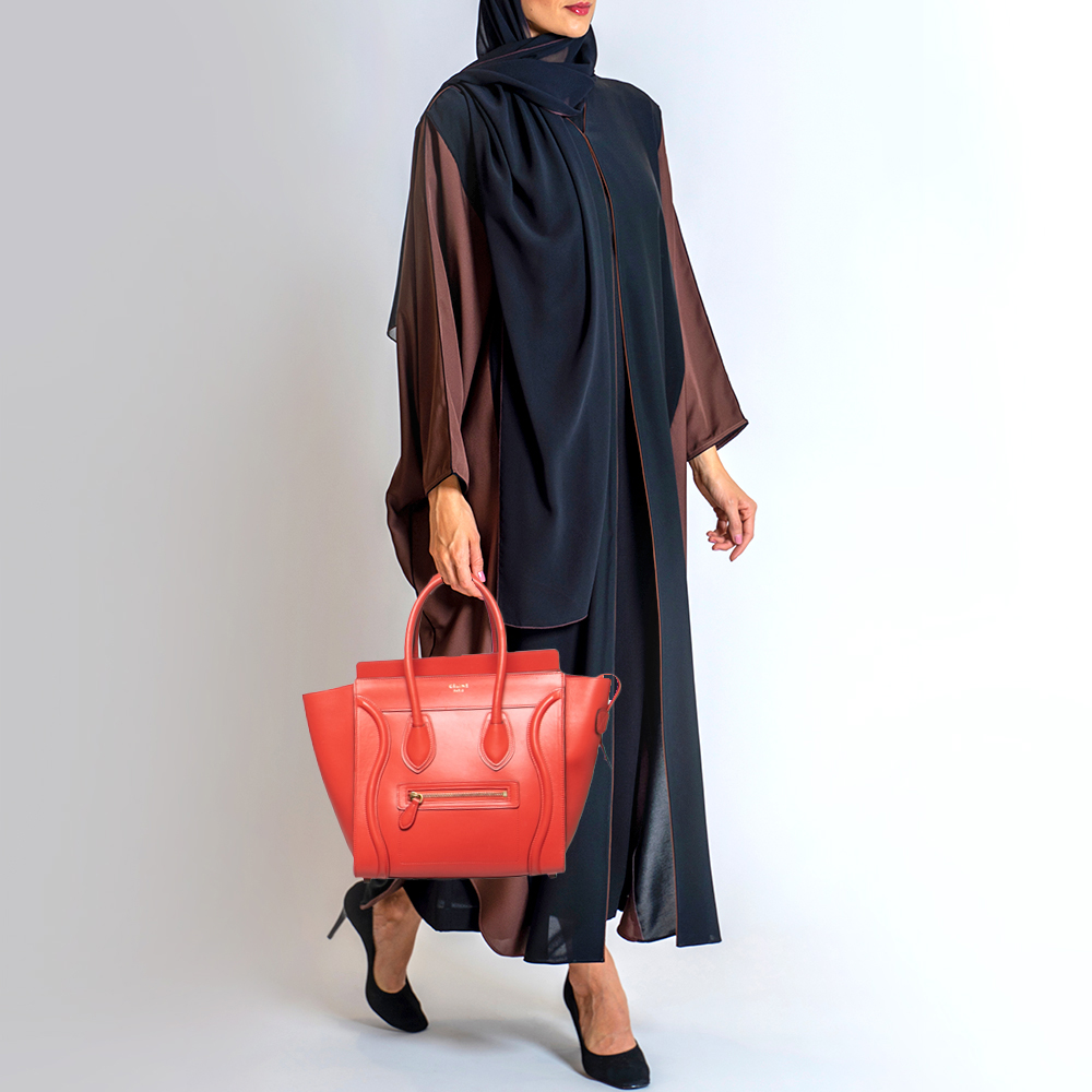 

Celine Red Leather Micro Luggage Tote