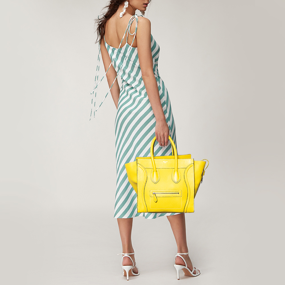 

Celine Yellow Leather Mini Luggage Tote