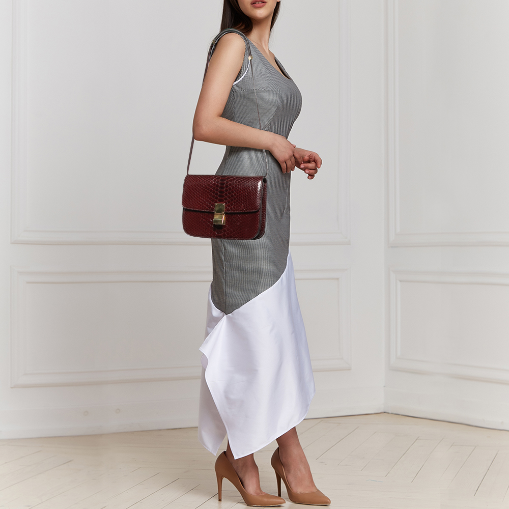 

Celine Burgundy Python Medium Classic Box Shoulder Bag
