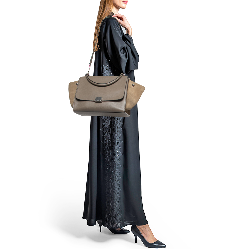 

Celine Beige/Grey Leather and Suede Medium Trapeze Top Handle Bag