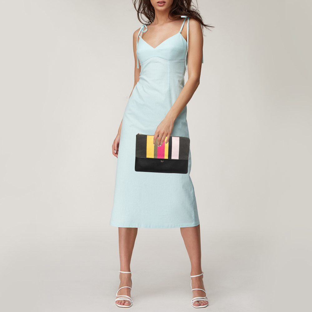 

Celine Multicolor Striped Canvas And Leather Clutch