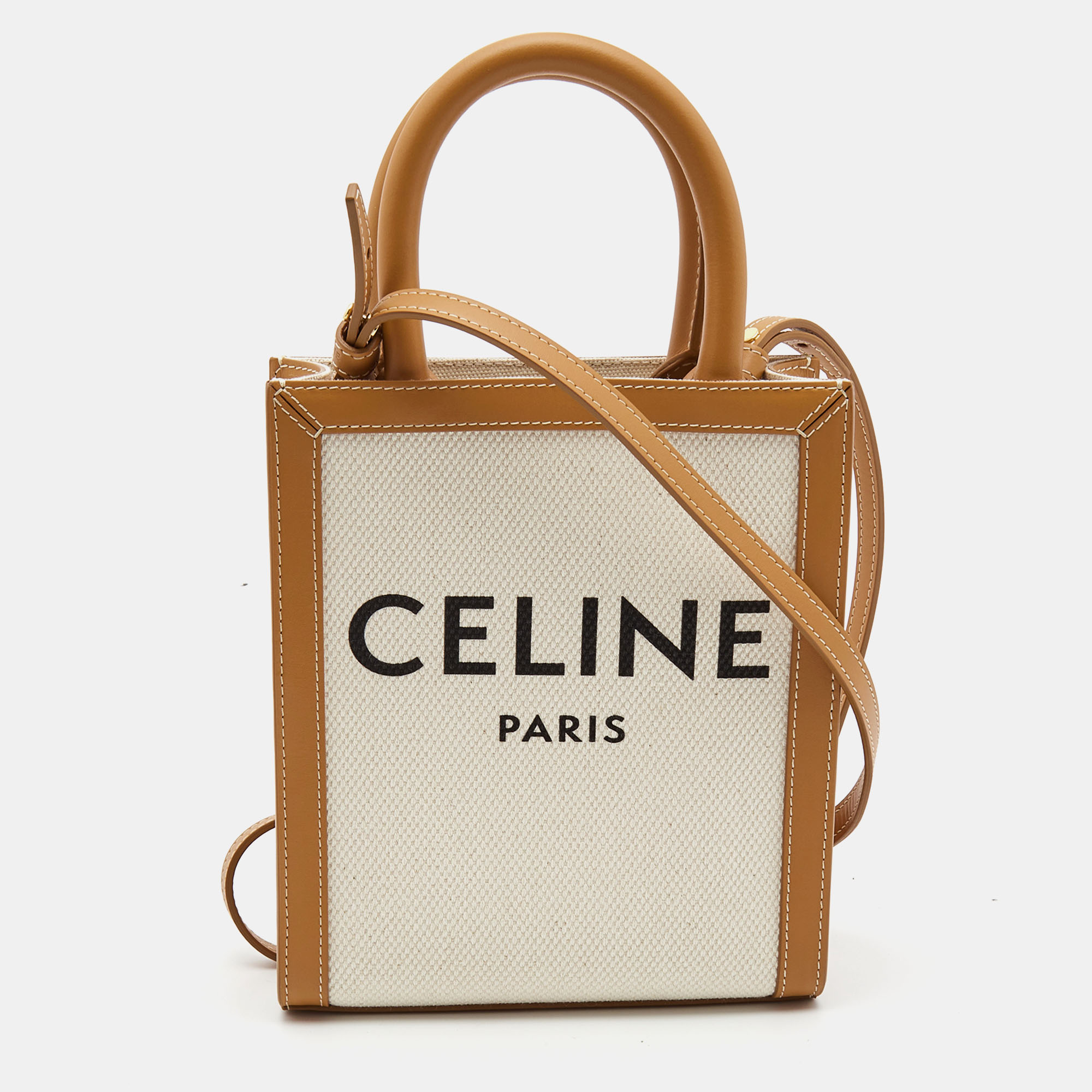 

Celine Tan Logo Canvas and Leather Mini Vertical Cabas Tote