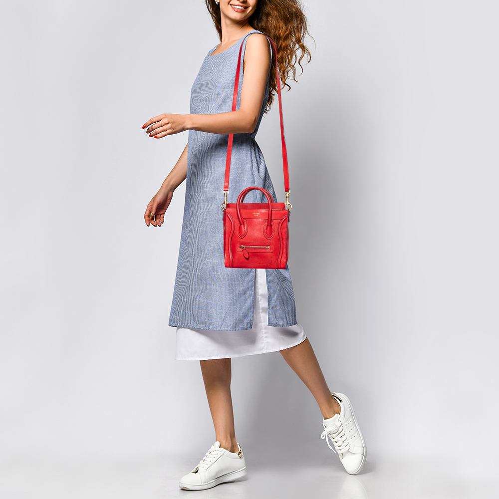 

Celine Red Leather Nano Luggage Tote