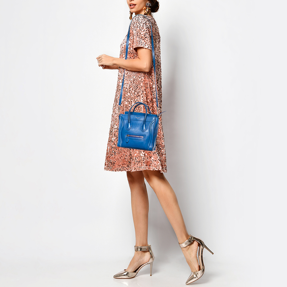 

Celine Blue Leather Nano Luggage Tote