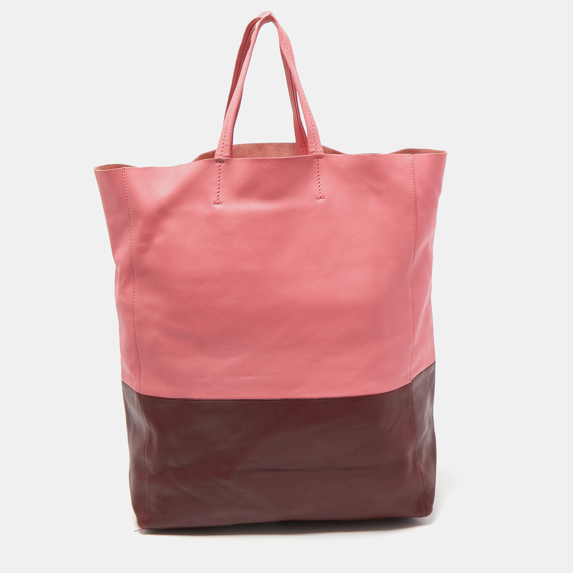 Pre-owned Celine Pink/burgundy Leather Vertical Cabas Shopper Tote