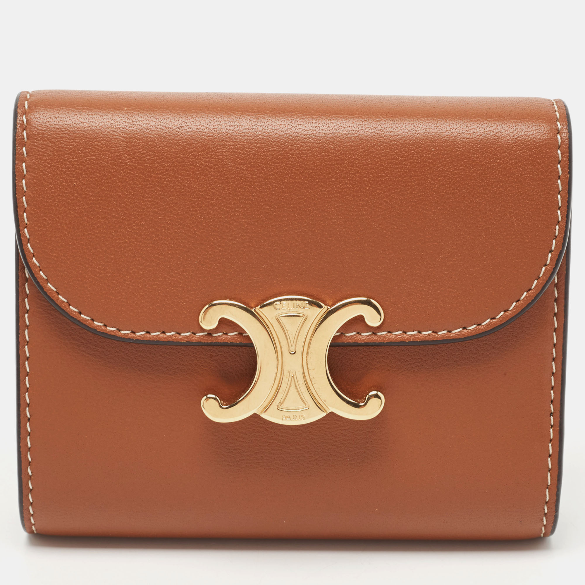 Celine Brown Leather Small Triomphe Compact Wallet Celine