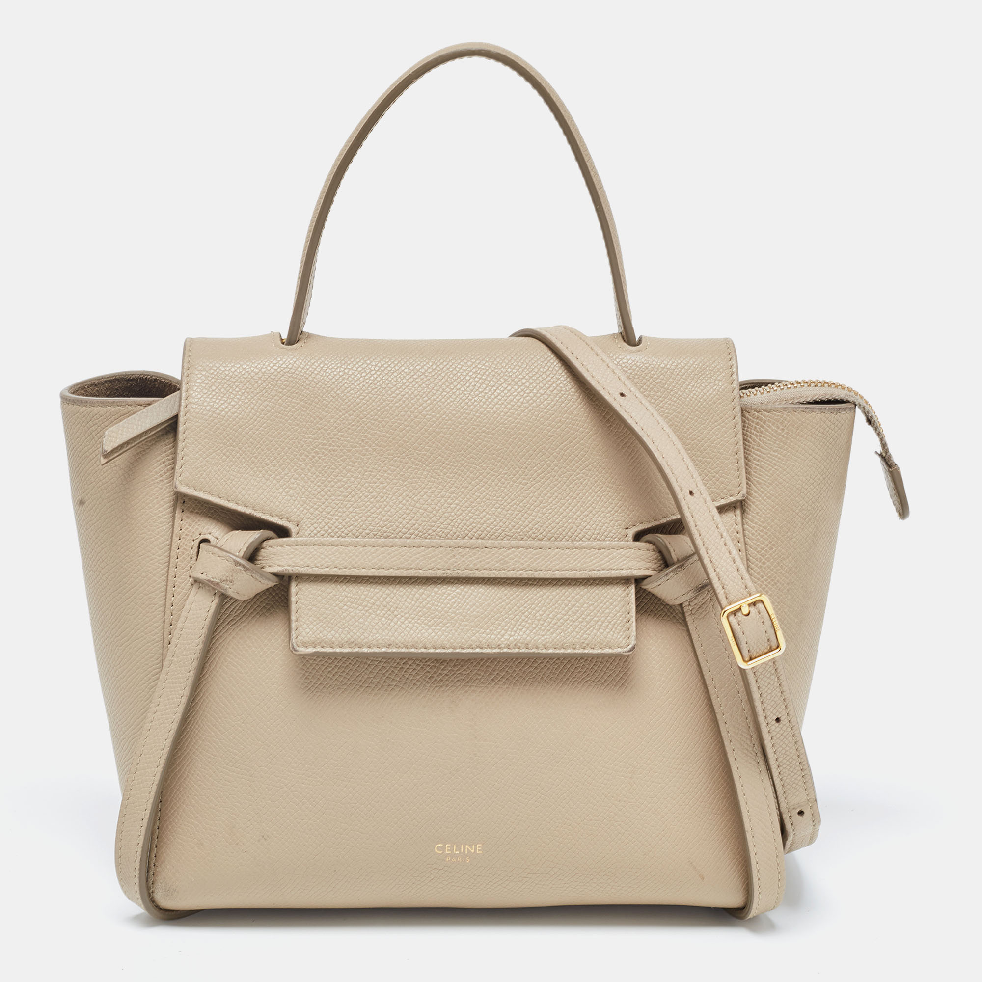 Pre Owned Celine Beige Leather Nano Belt Top Handle Bag