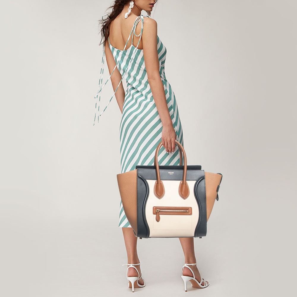 

Celine Tricolor Leather Mini Luggage Tote, Multicolor