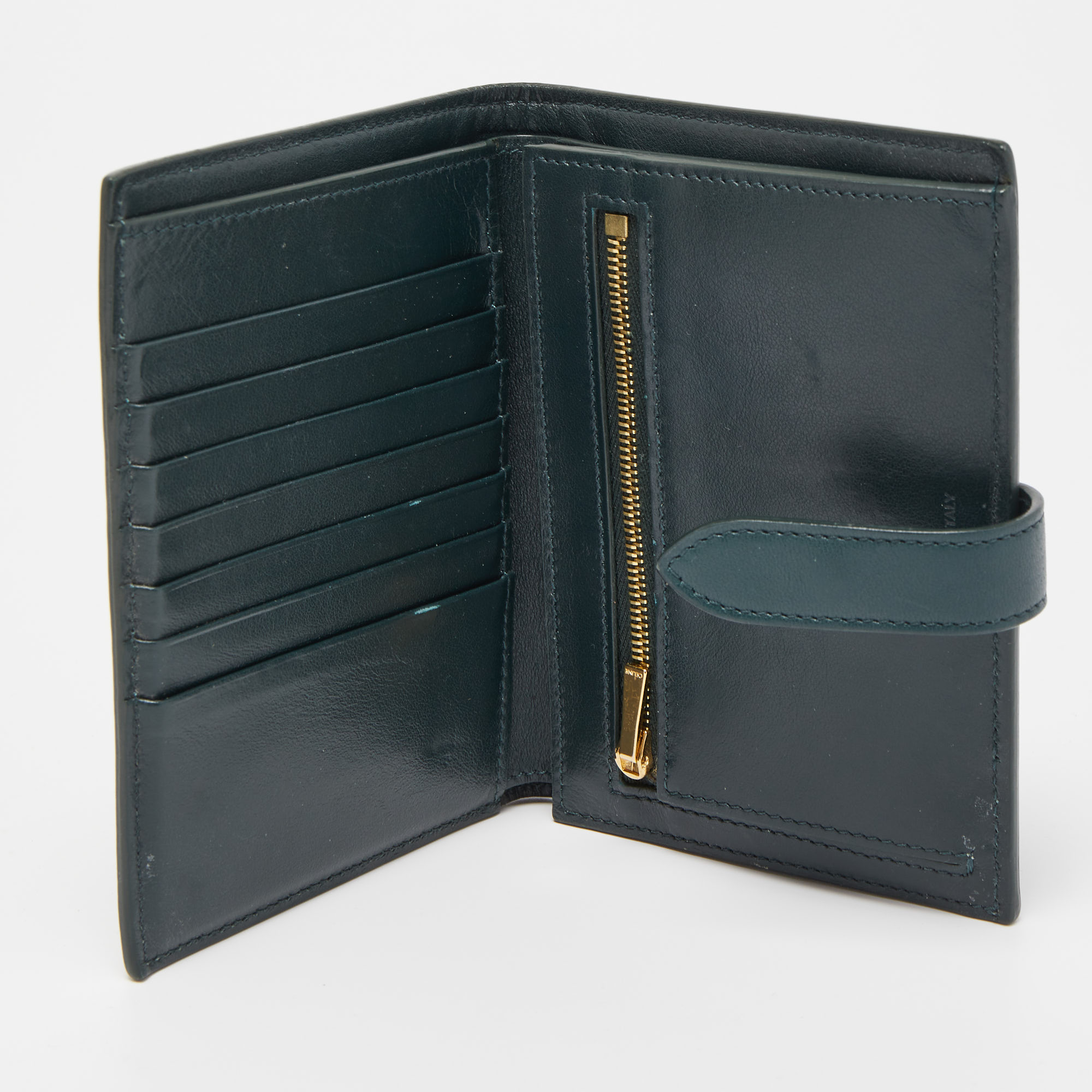 

Celine Dark Green Leather  Strap Wallet