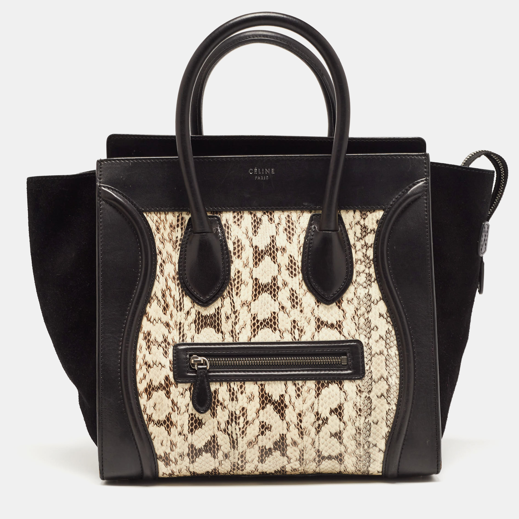 

Celine Black/Beige Karung,Suede and Leather Mini Luggage Tote