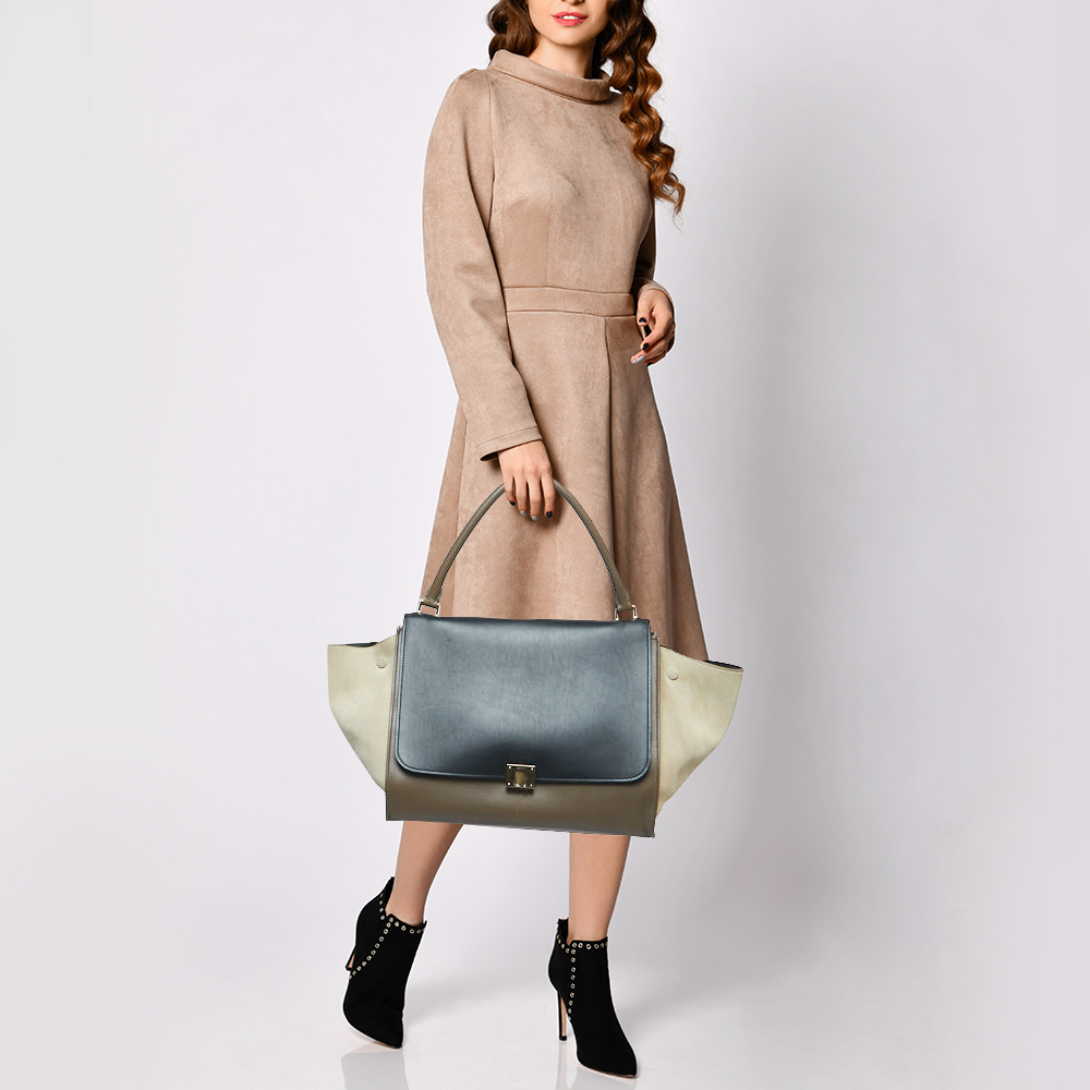 

Celine Tricolor Leather and Suede  Trapeze Top Handle Bag, Multicolor