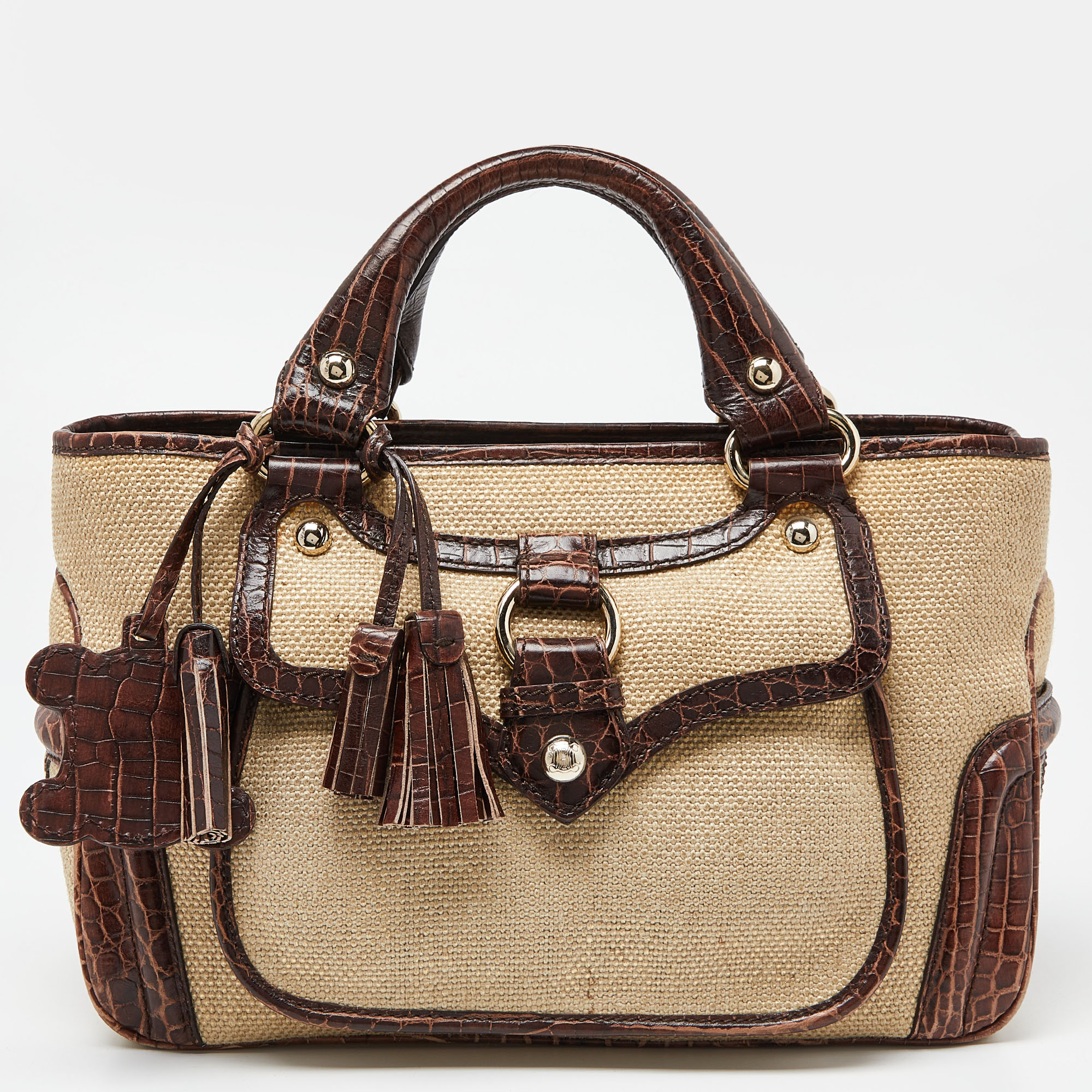 

Celine Brown/Cream Raffia and Croc Embossed Leather Boogie Tote