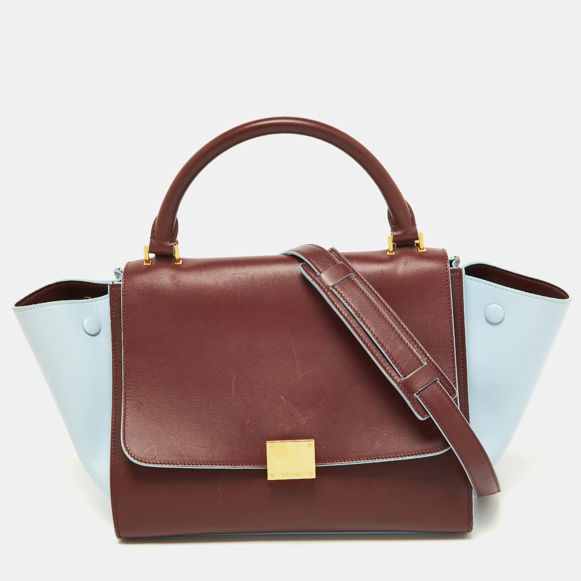 

Celine Burgundy/Blue Leather Small Trapeze Top Handle Bag