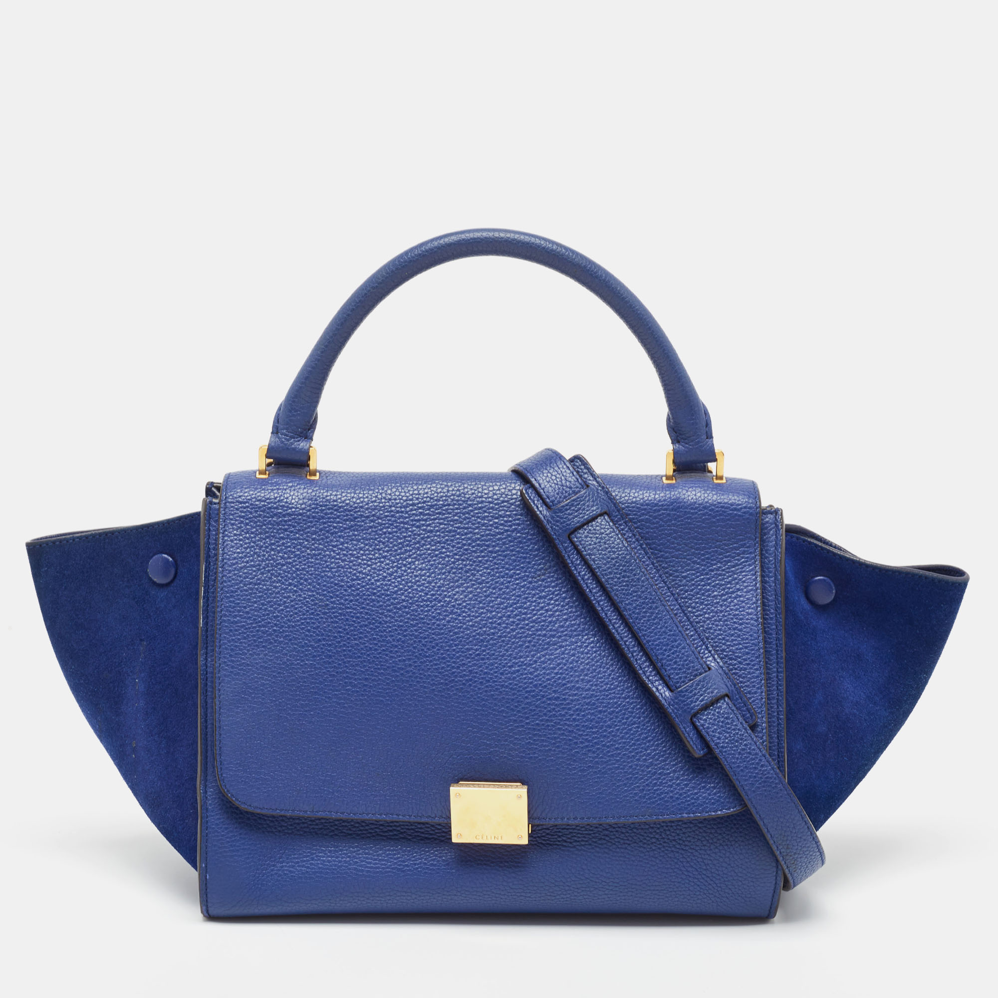 

Celine Blue Leather and Suede Small Trapeze Top Handle Bag