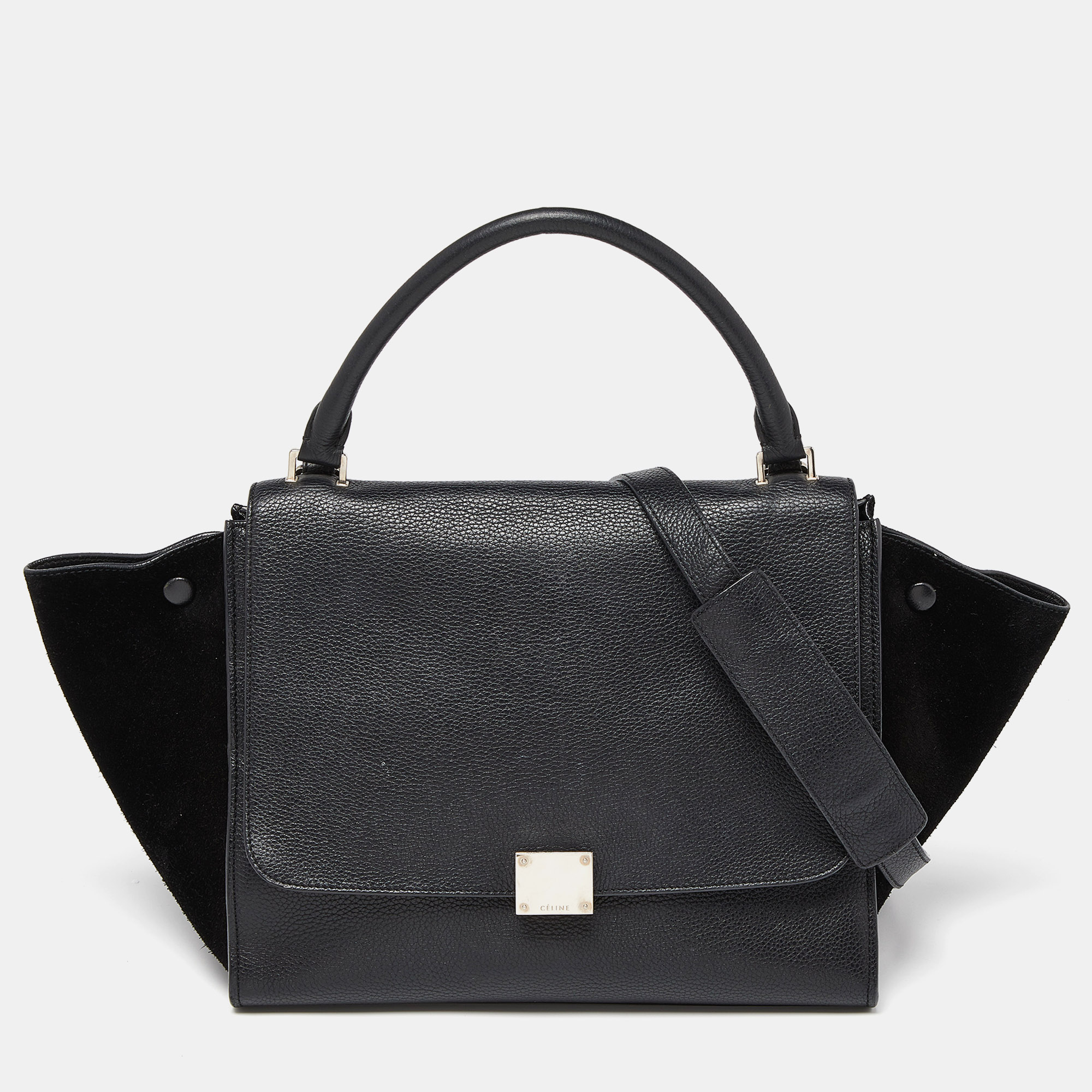 Pre-owned Celine Black Leather And Suede Medium Trapeze Bag