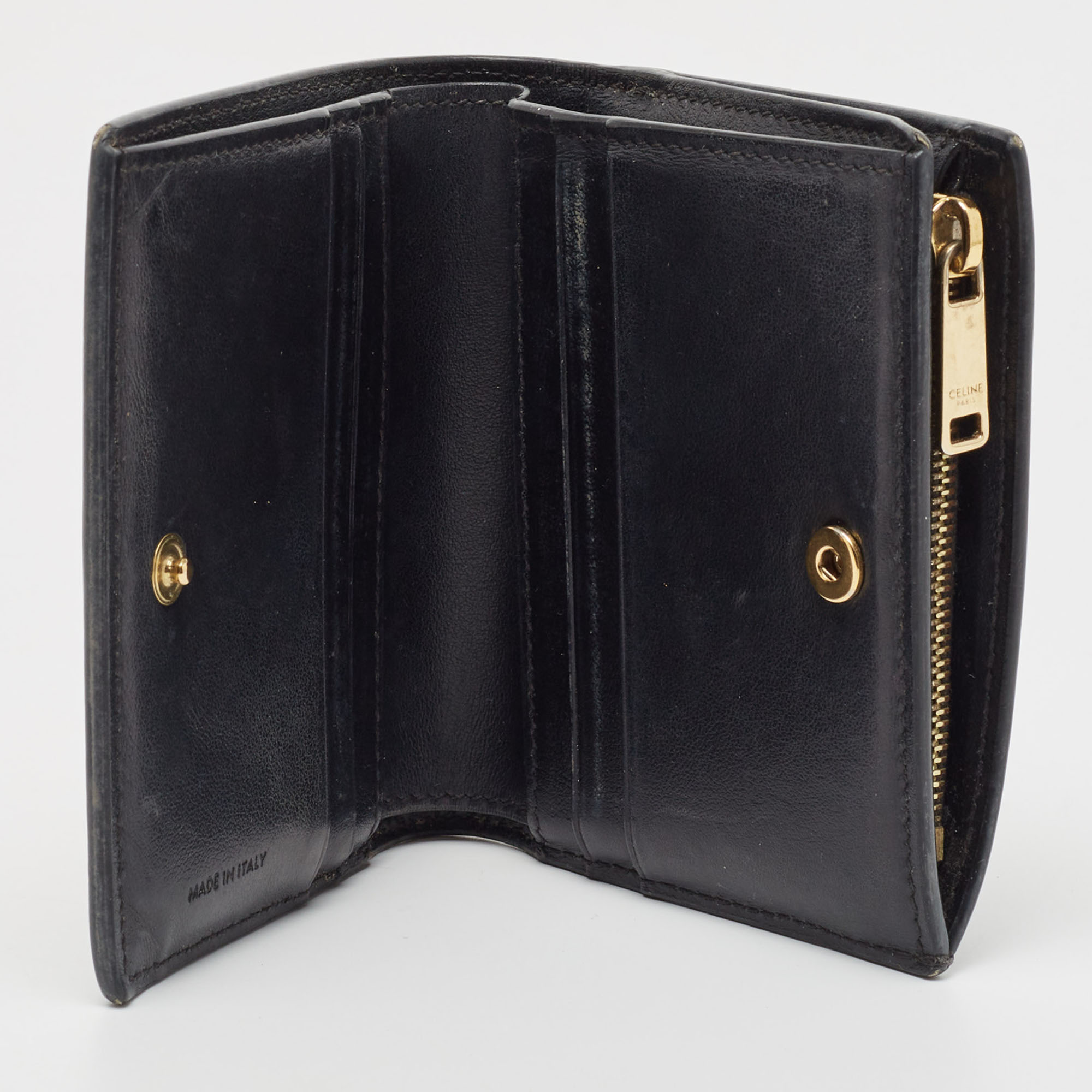 

Celine Black Leather Zip Bifold Compact Wallet