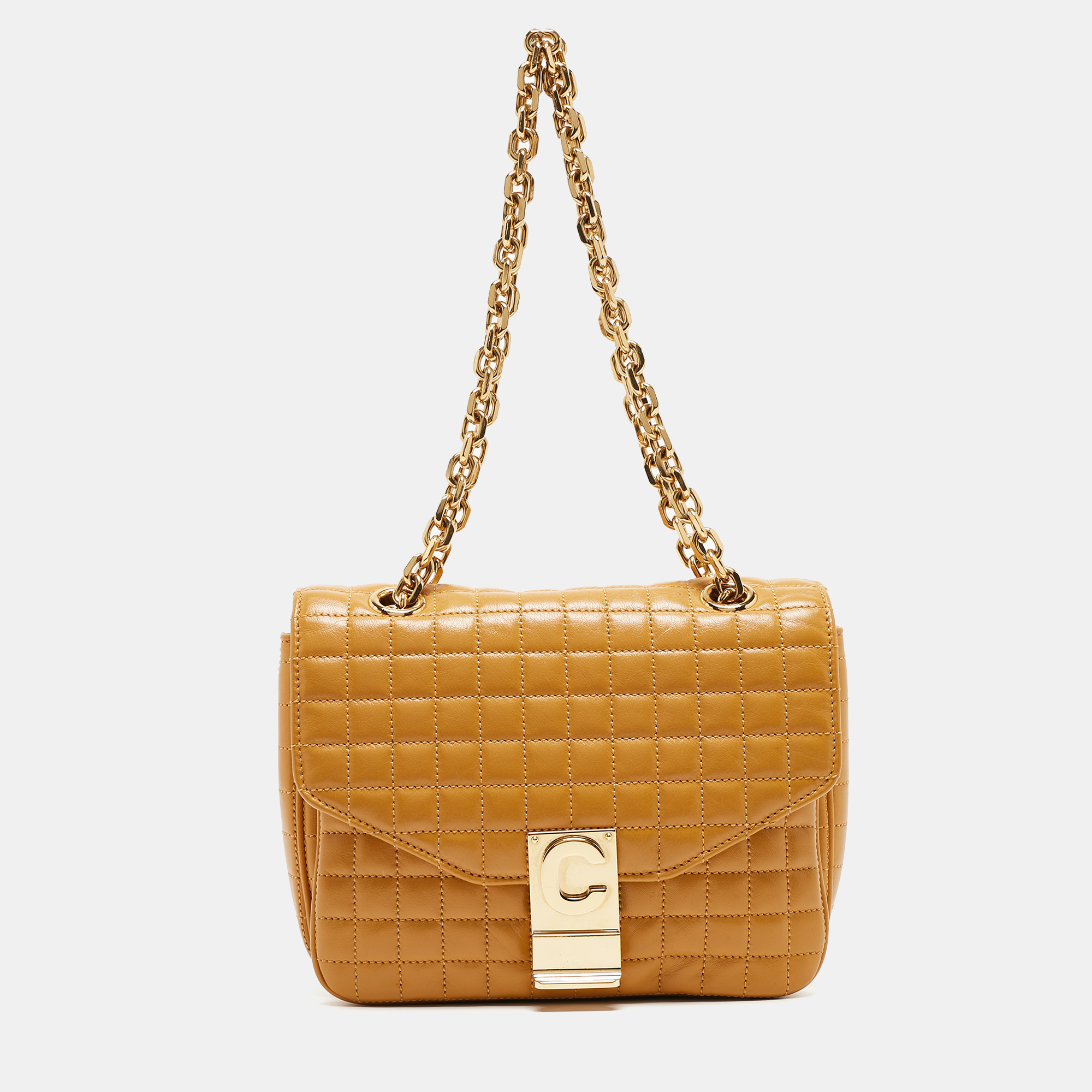 Pre-owned Celine Tan Quilted Leather Small C Flap Bag