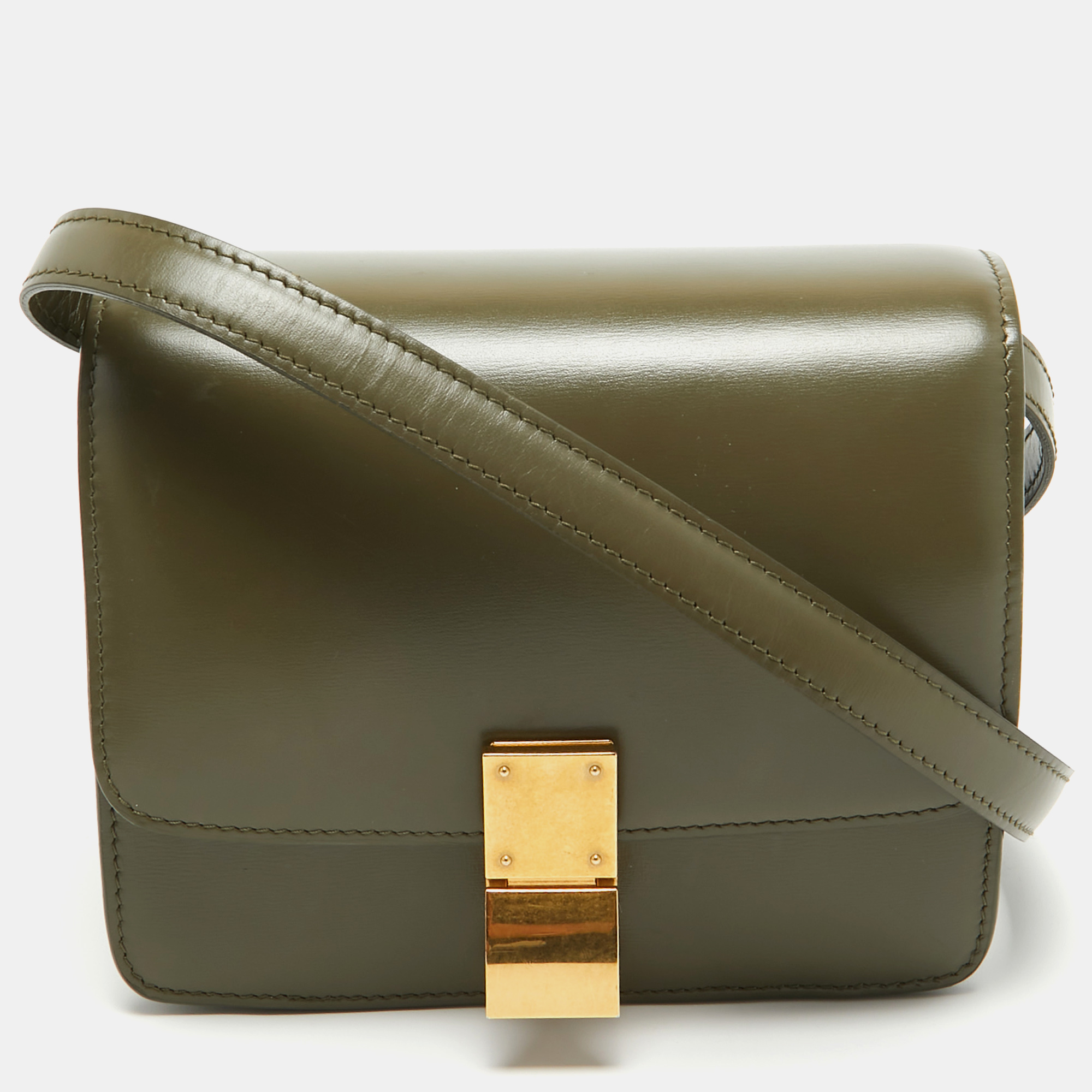 

Celine Olive Green Leather Small Classic Box Flap Bag