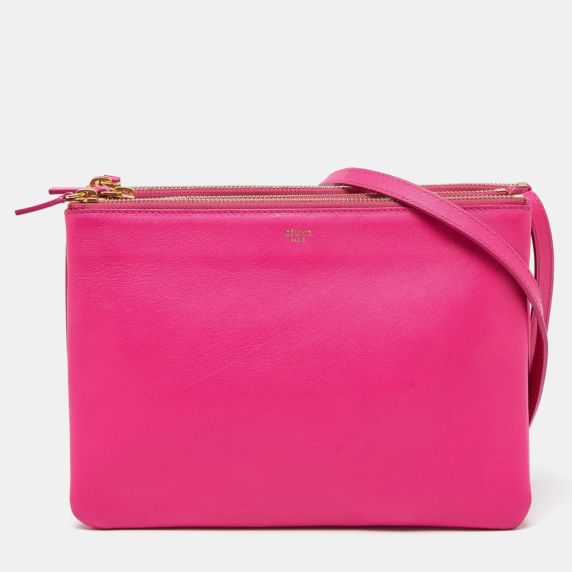 

Celine Pink Leather Large Trio Zip Crossbody Bag