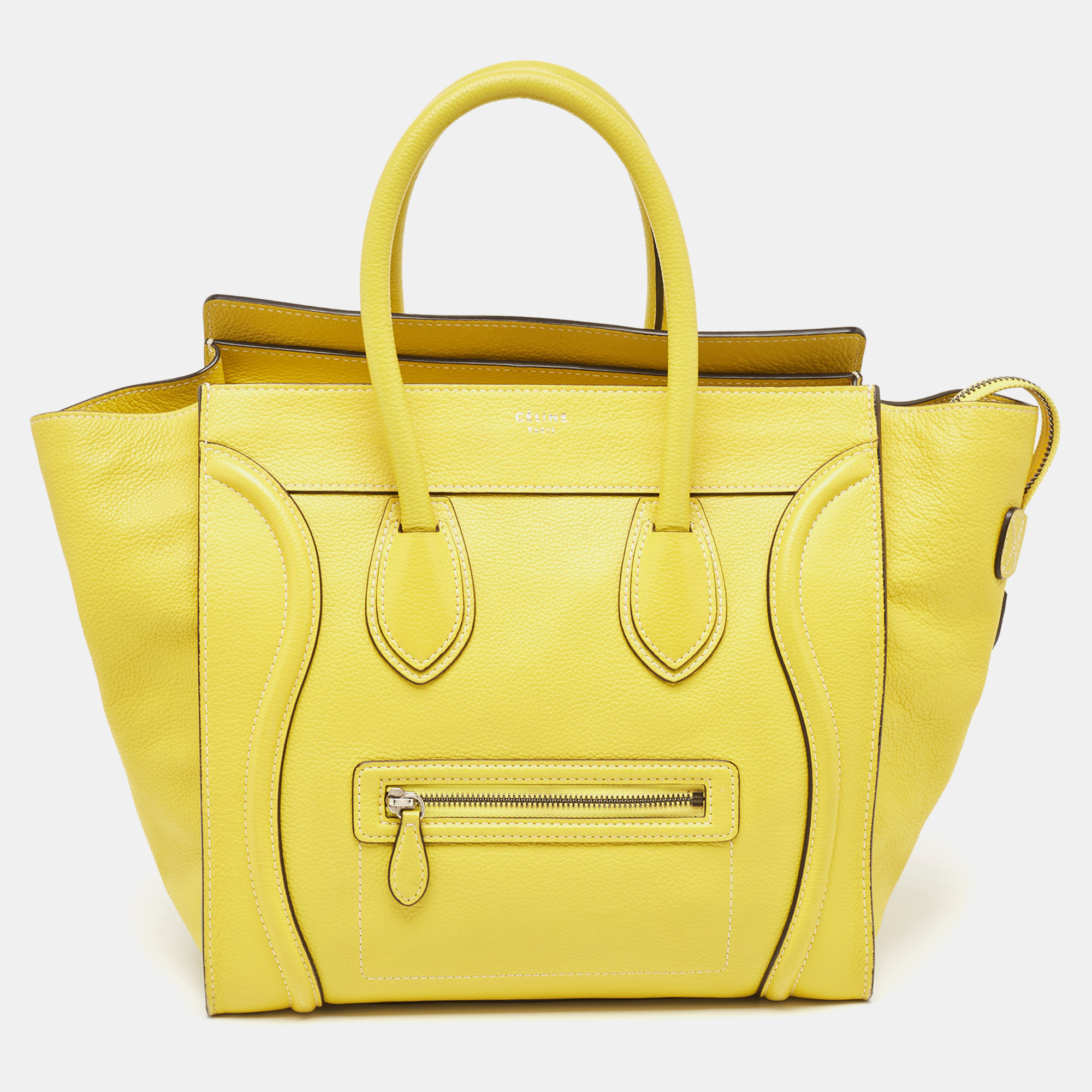 Pre-owned Celine Yellow Leather Mini Luggage Tote