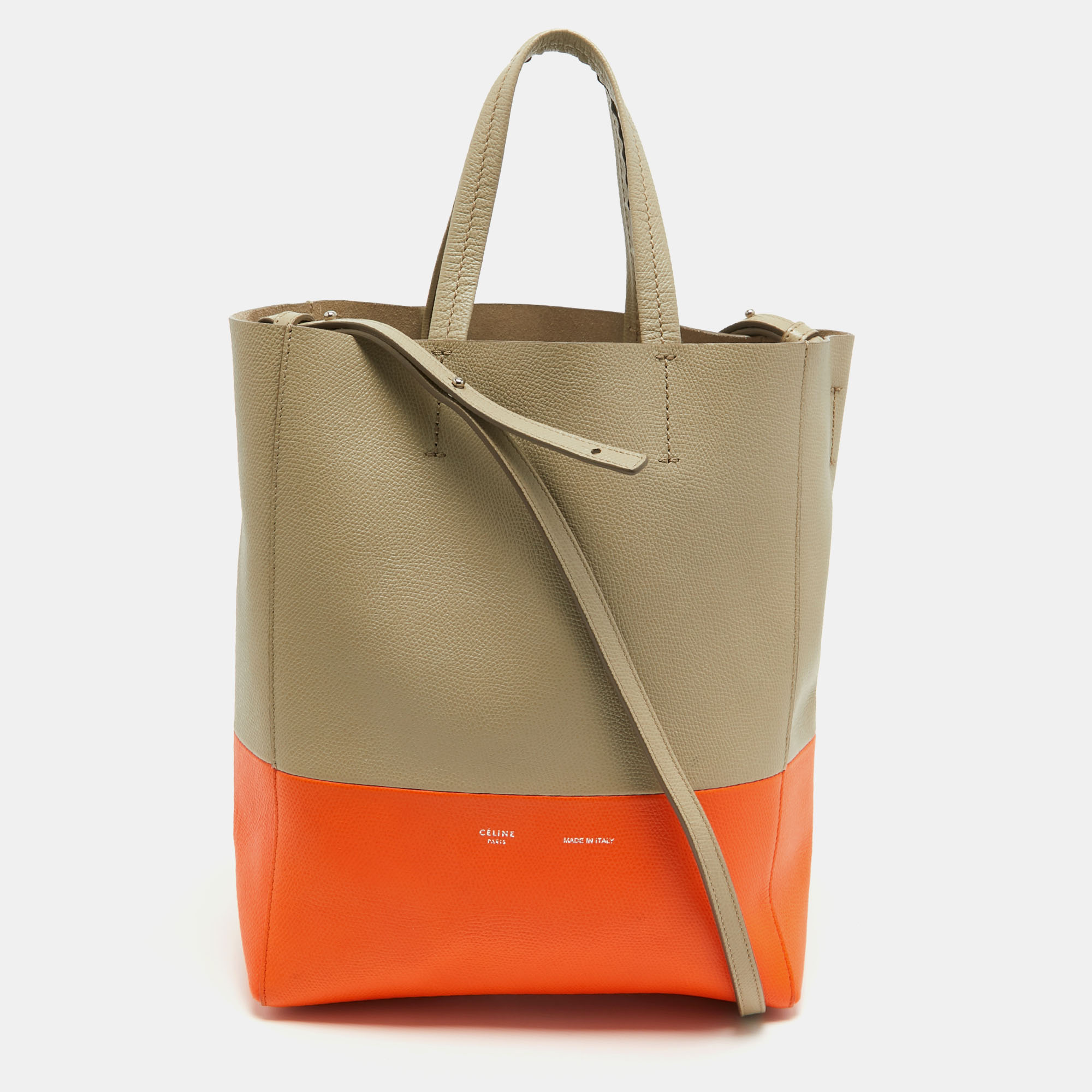 Pre-owned Celine Beige/orange Leather Small Vertical Cabas Tote