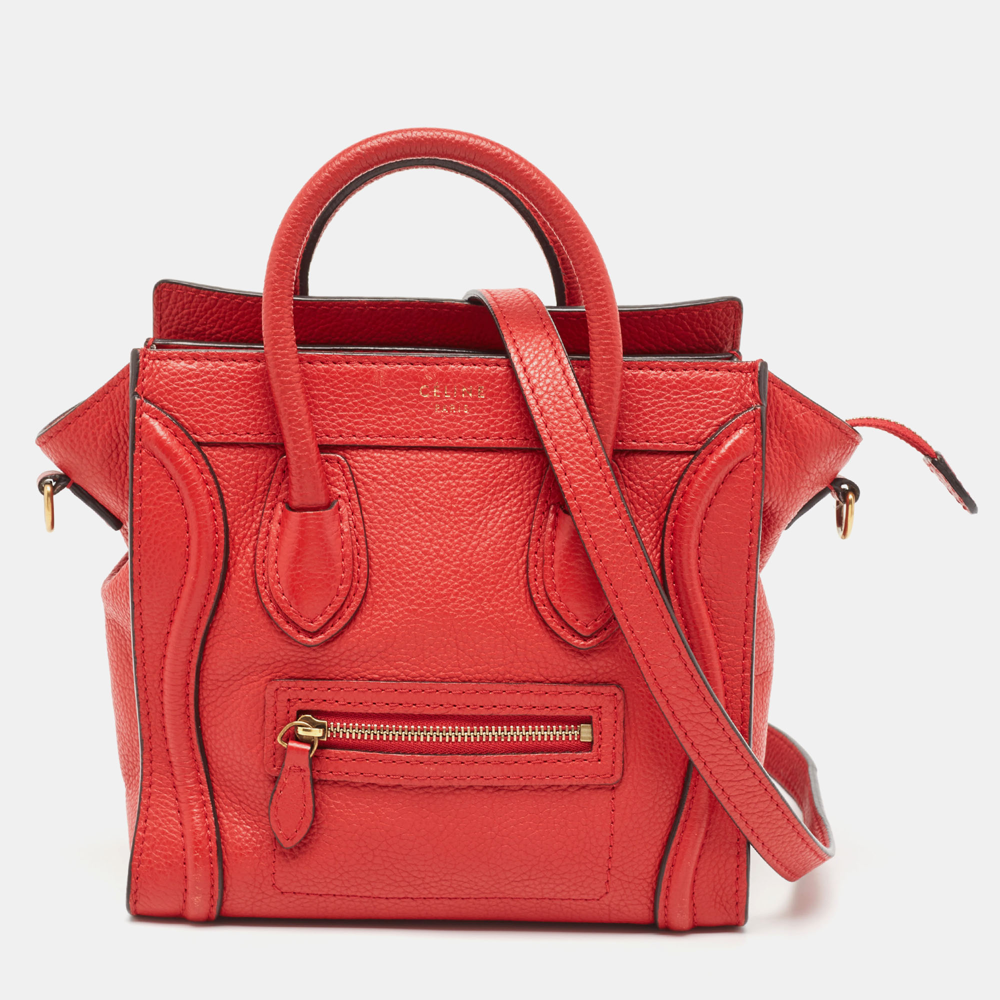 Pre-owned Celine Red Leather Nano Luggage Tote