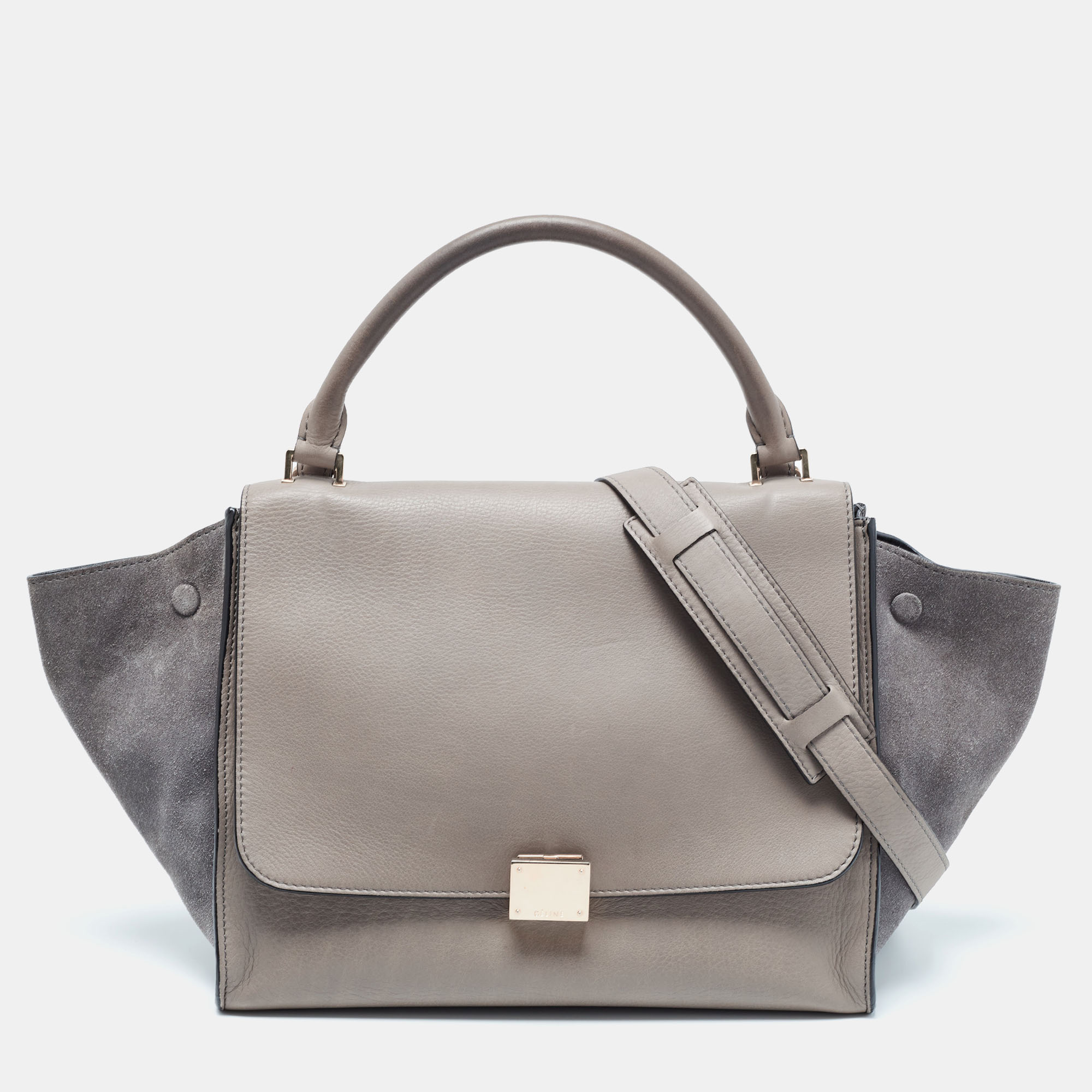 Pre-owned Celine Grey Leather And Suede Medium Trapeze Bag