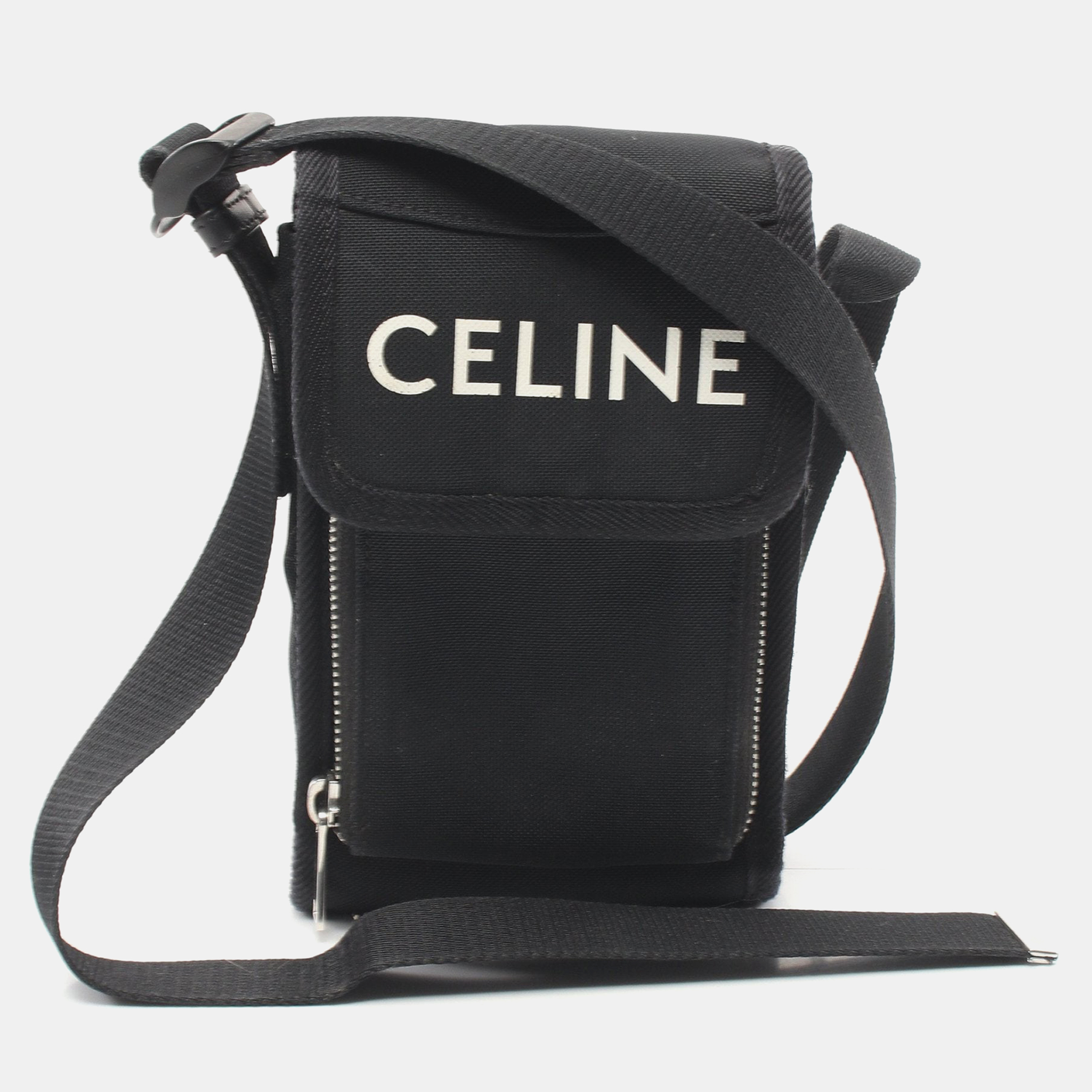 Pre-owned Celine Trekking Mobile Pouch Shoulder Bag Canvas Black