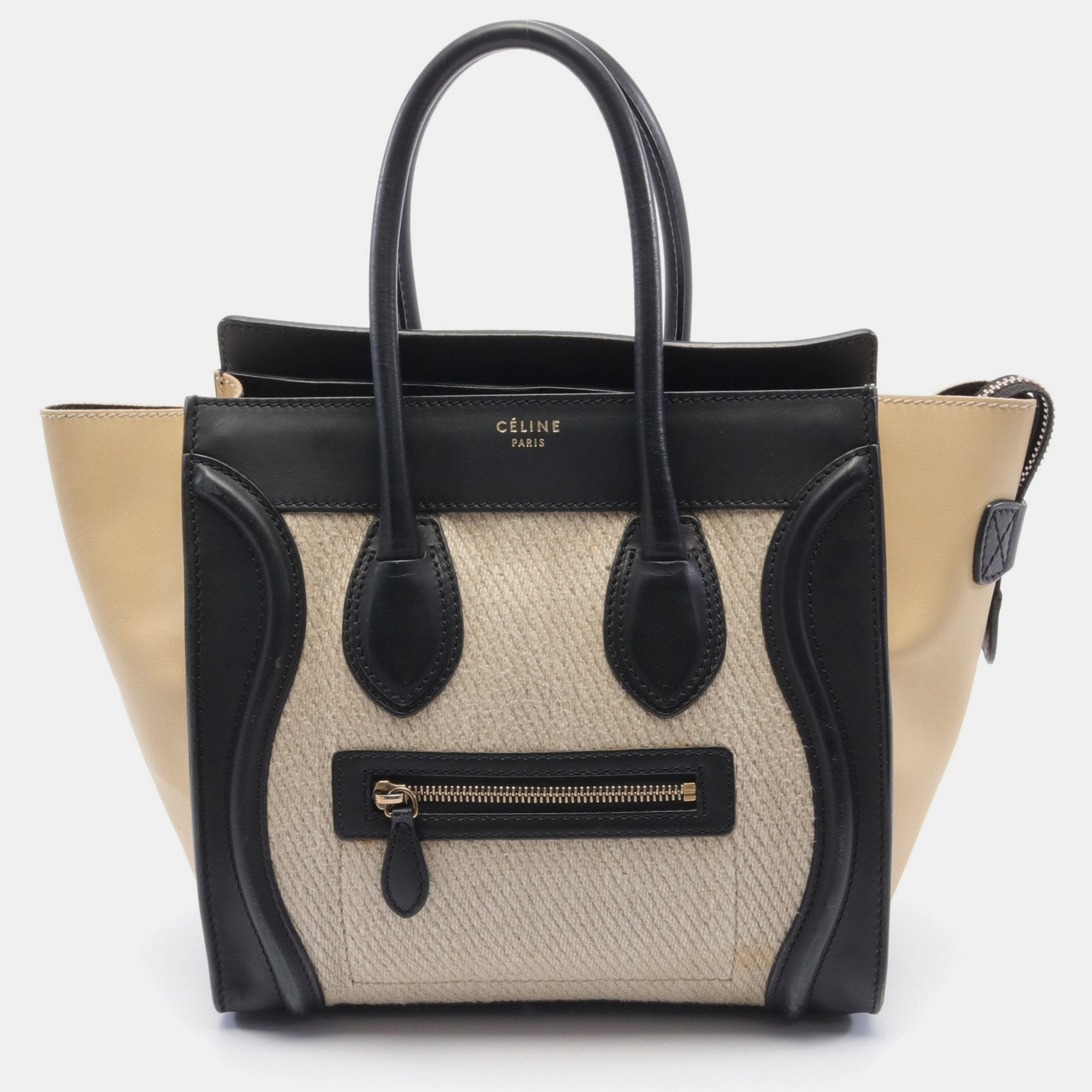 

Celine Luggage Micro shopper Handbag Tote bag Leather Fabric Beige Khaki beige Black
