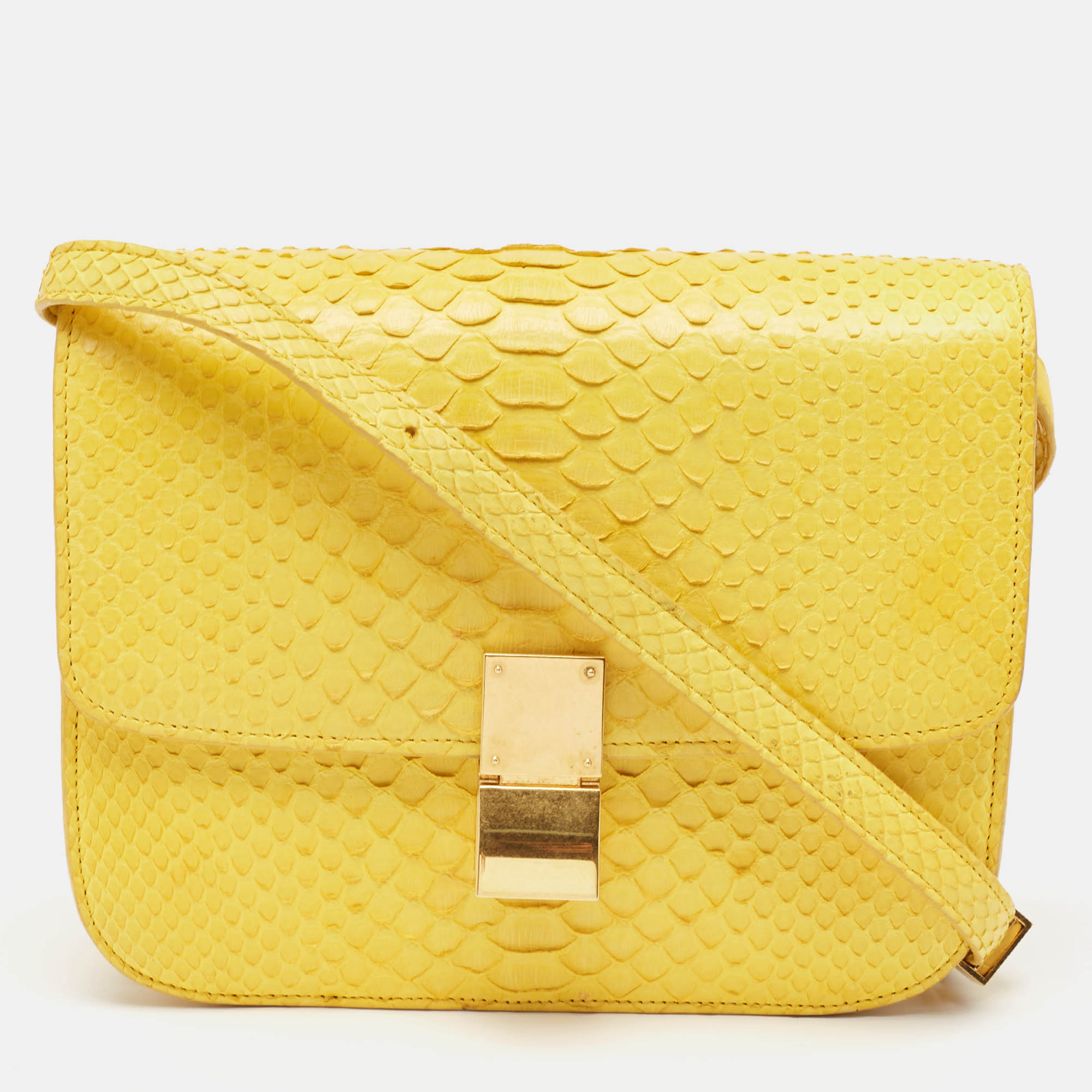 Pre-owned Celine Yellow Python Medium Classic Box Bag