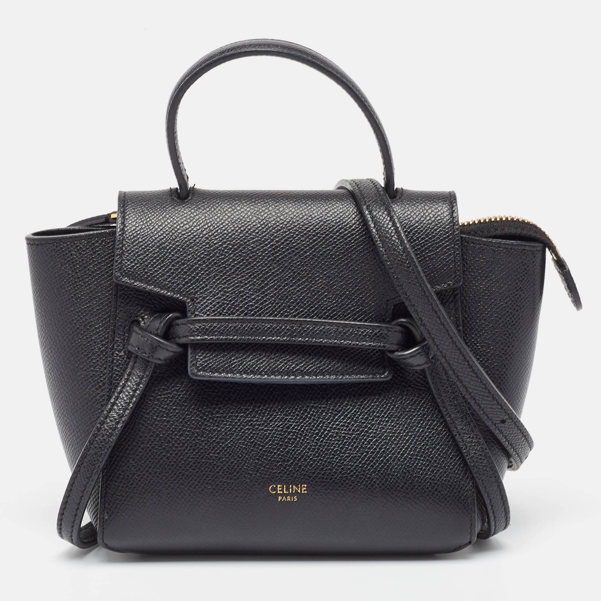 Pre-owned Celine Black Leather Pico Belt Top Handle Bag