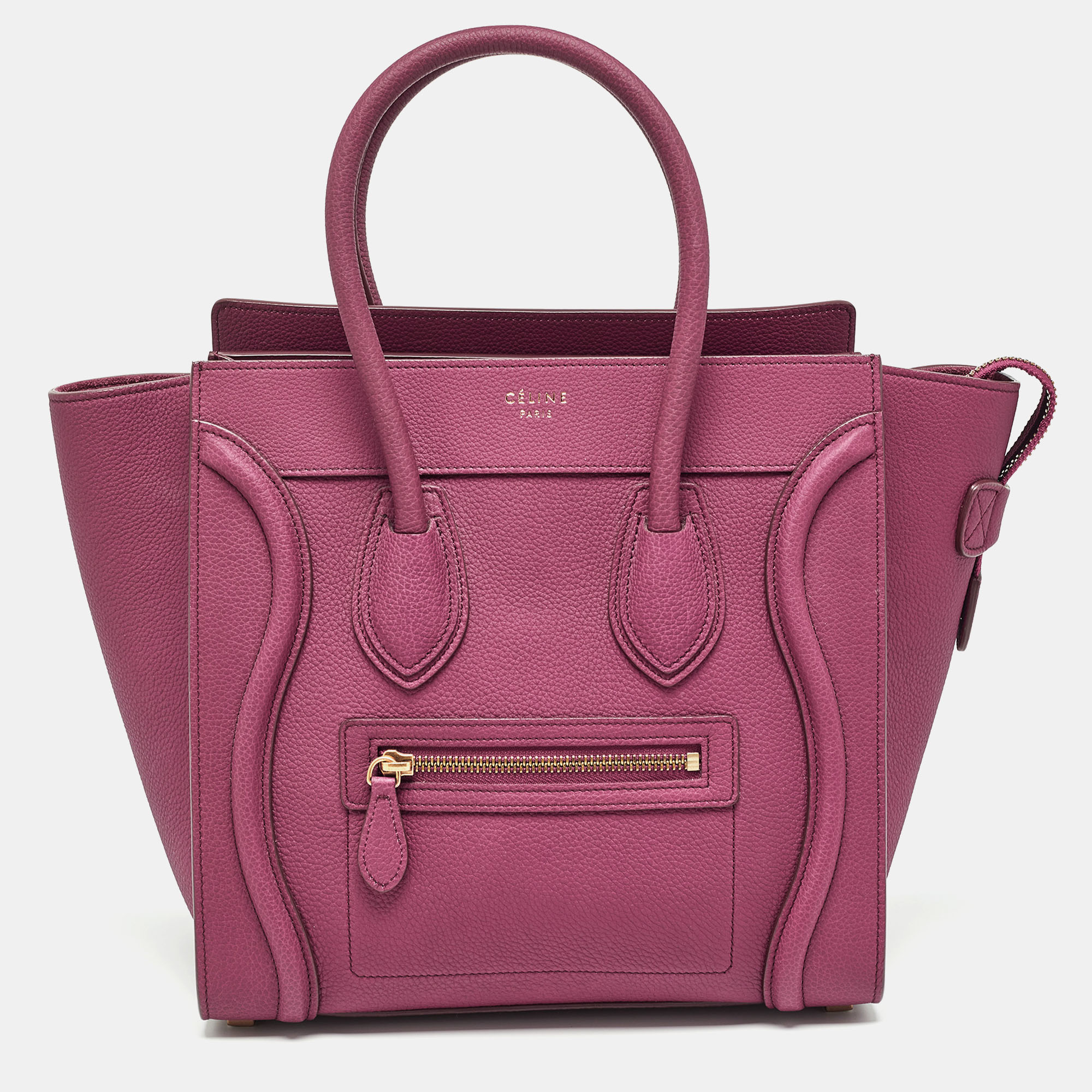 Pre-owned Celine Plum Leather Micro Luggage Tote In Pink