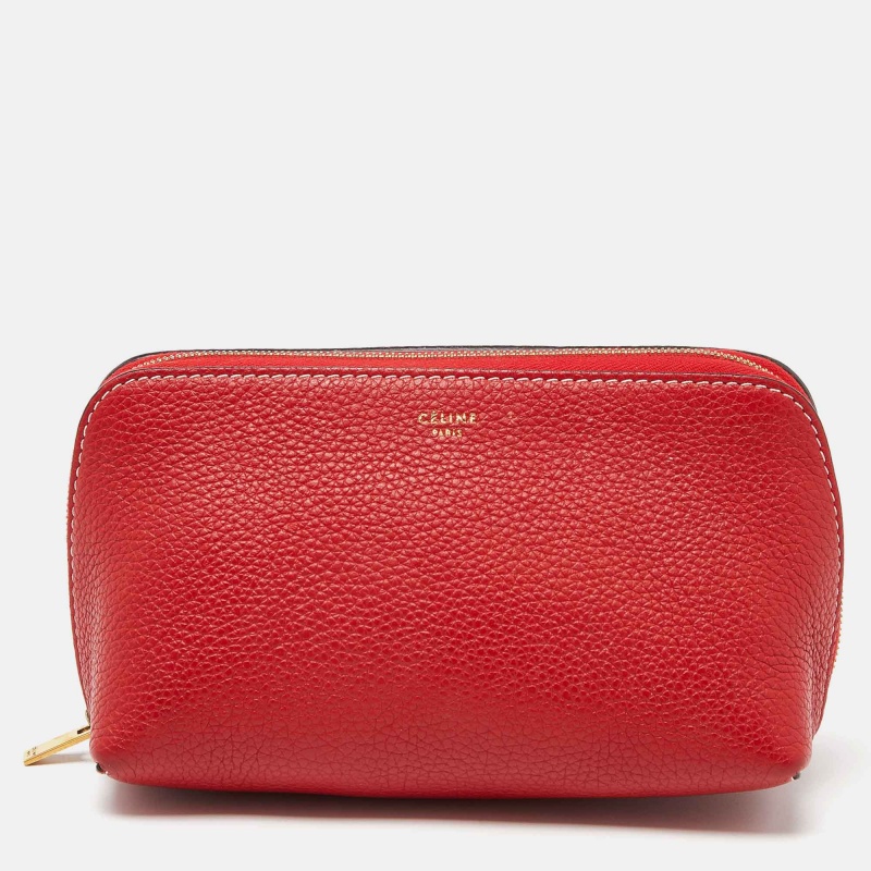 Pre-owned Celine Red Leather Cosmetic Pouch
