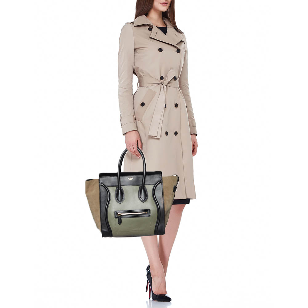 Celine Tricolor Leather and Suede Mini Luggage Tote 