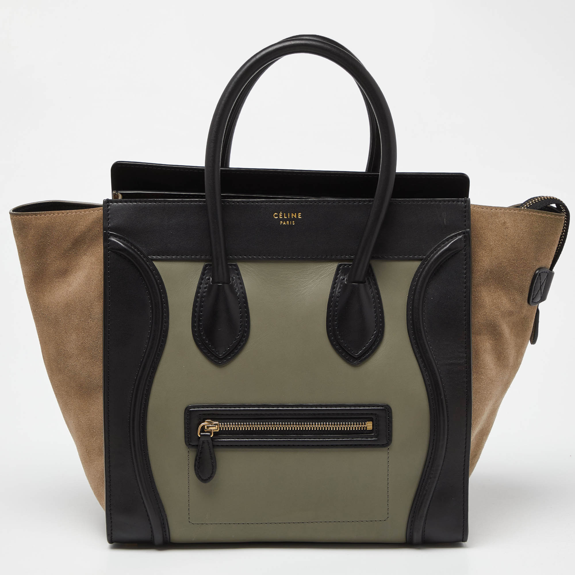 Pre-owned Celine Tricolor Leather And Suede Mini Luggage Tote In Multicolor