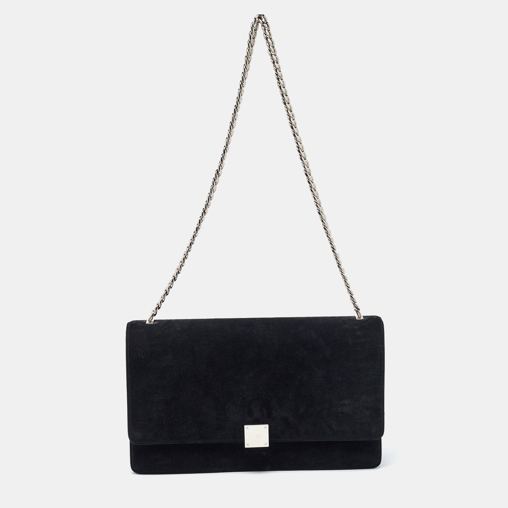 Pre-owned Celine Black Suede And Leather Medium Case Chain Flap Shoulder Bag