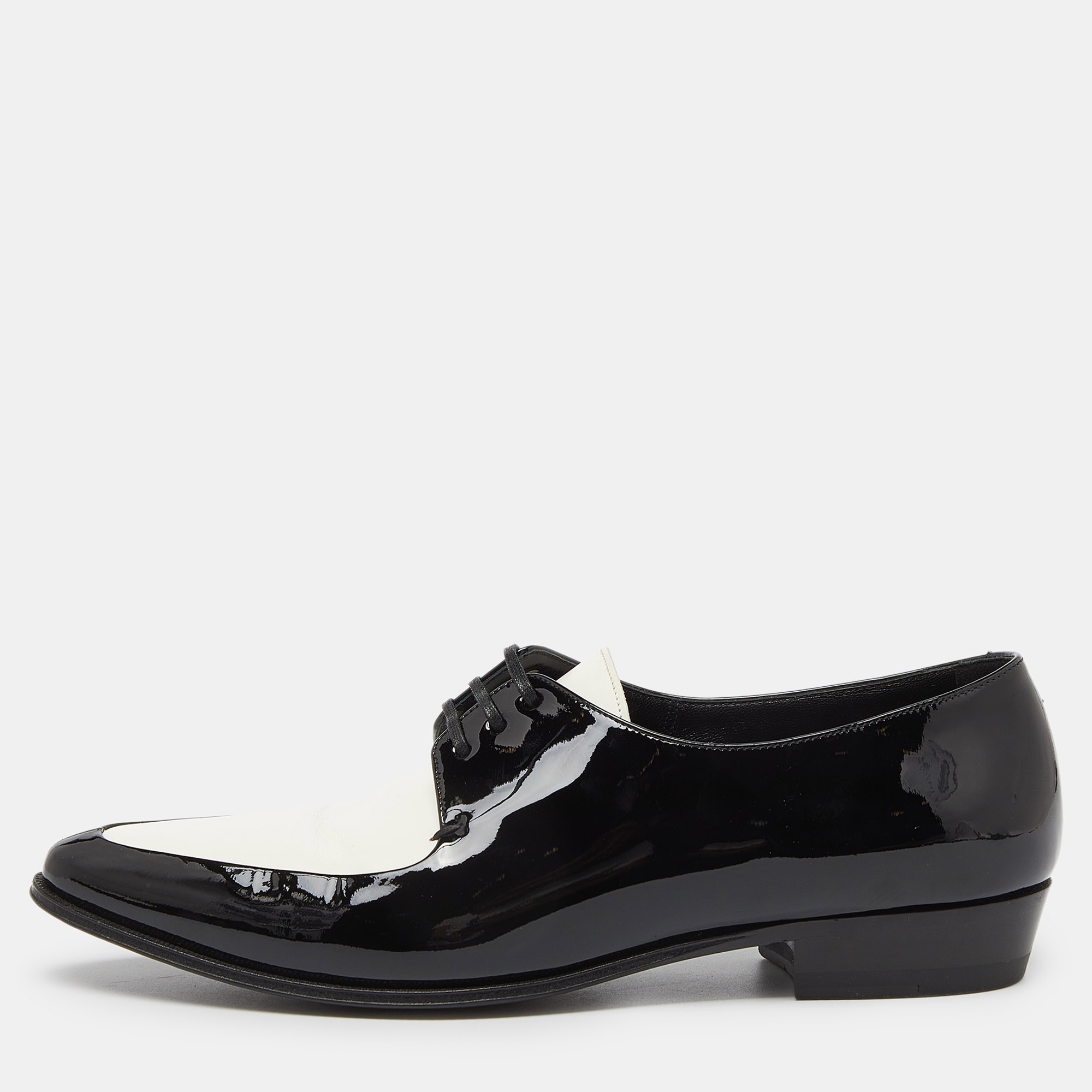 

Celine White//Black Patent Leather Lace Up Pointed Toe Oxfords Size