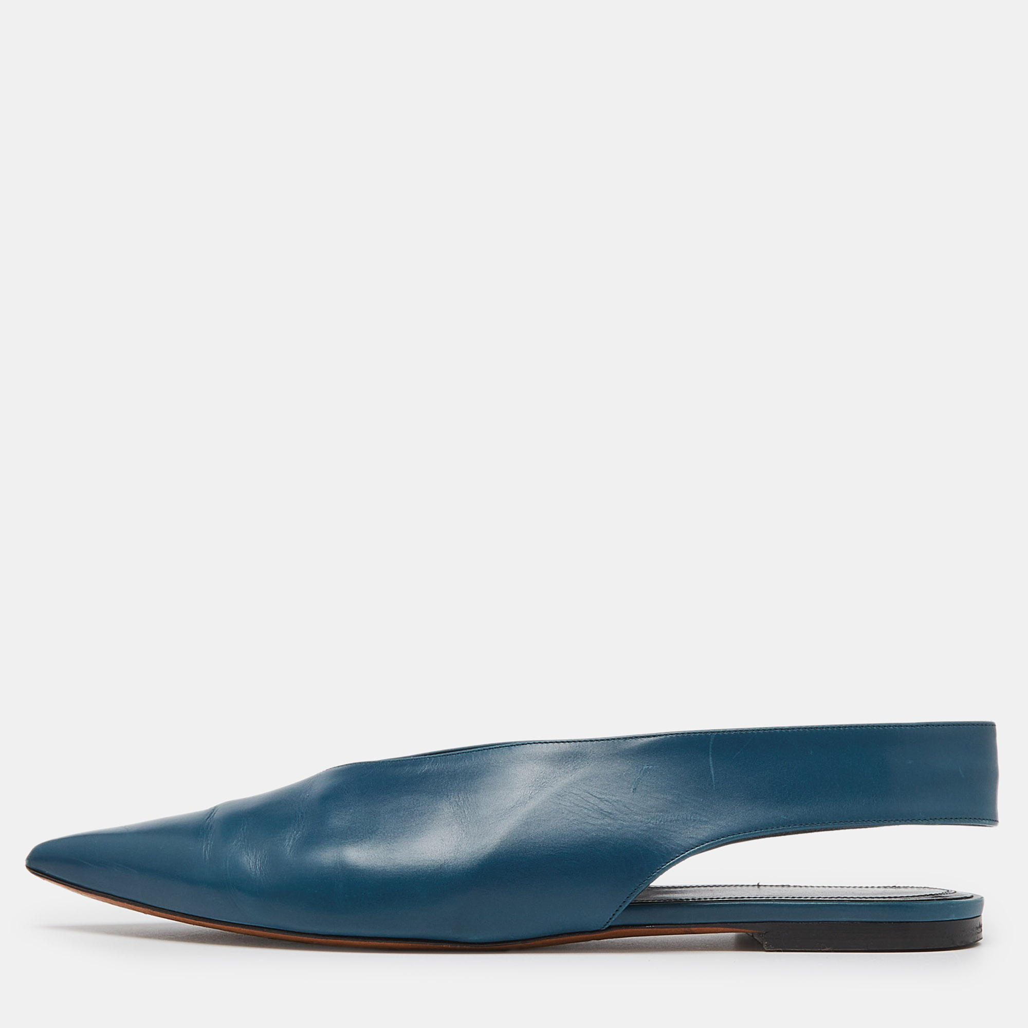 

Celine Blue Leather Pointed Toe Slingback Flat Sandals Size