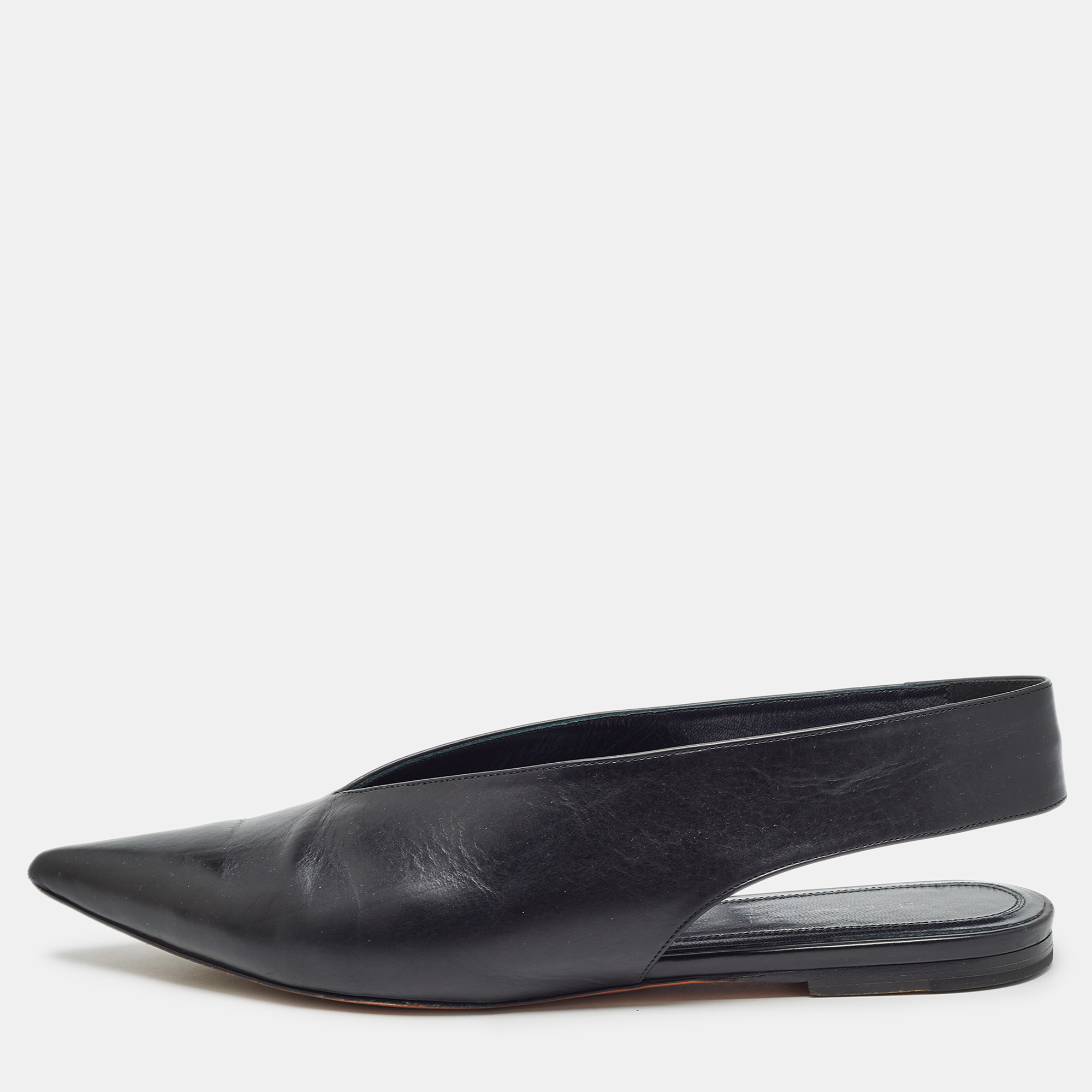 

Celine Black Leather V Neck Pointed Toe Slingback Mules Size