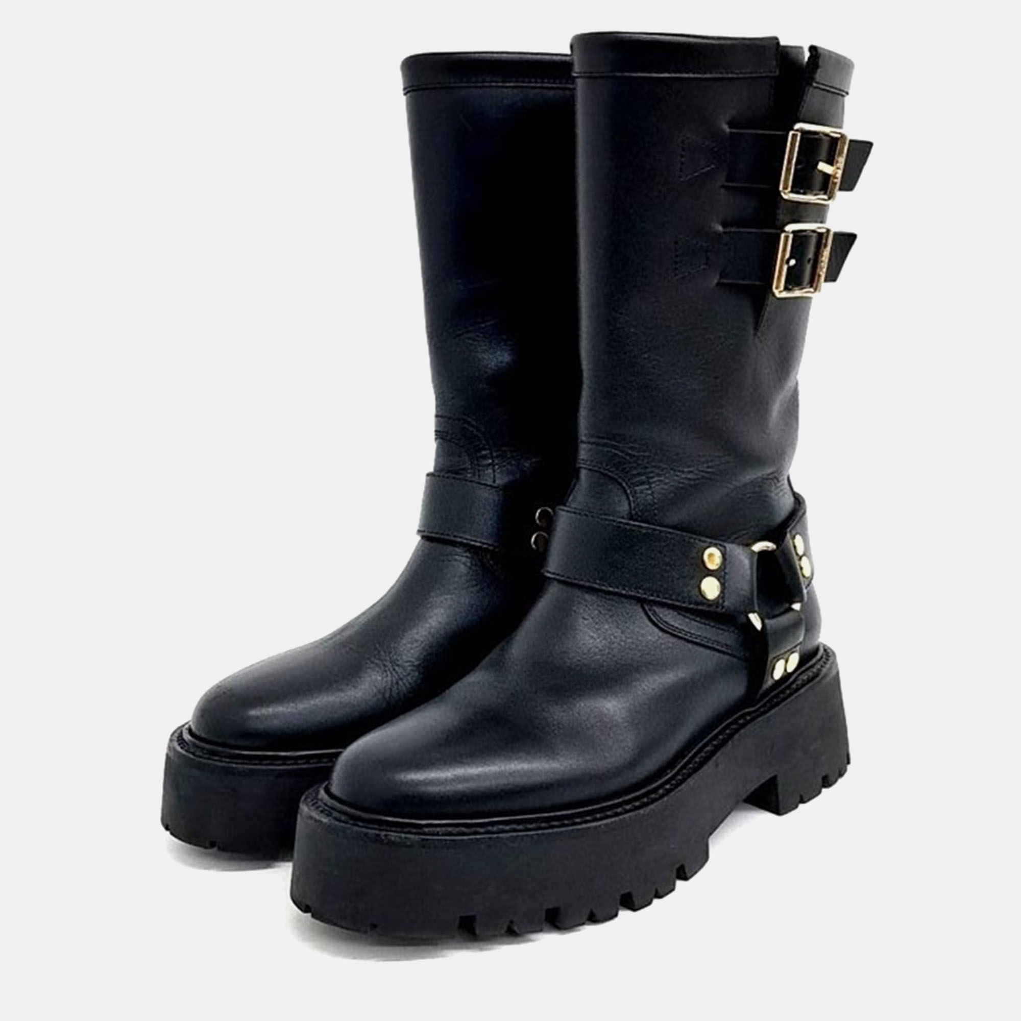 

Celine Black Leather Biker Boots Size